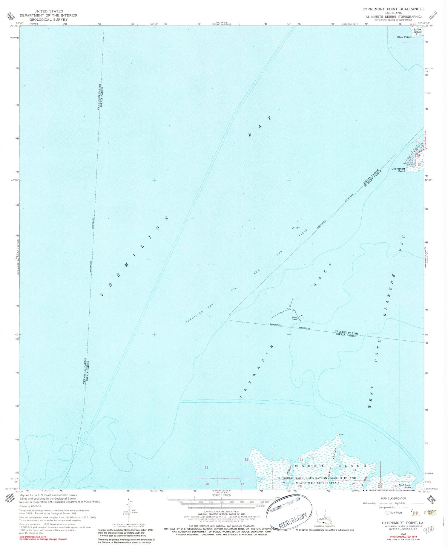 Classic USGS Cypremort Point Louisiana 7.5'x7.5' Topo Map Image