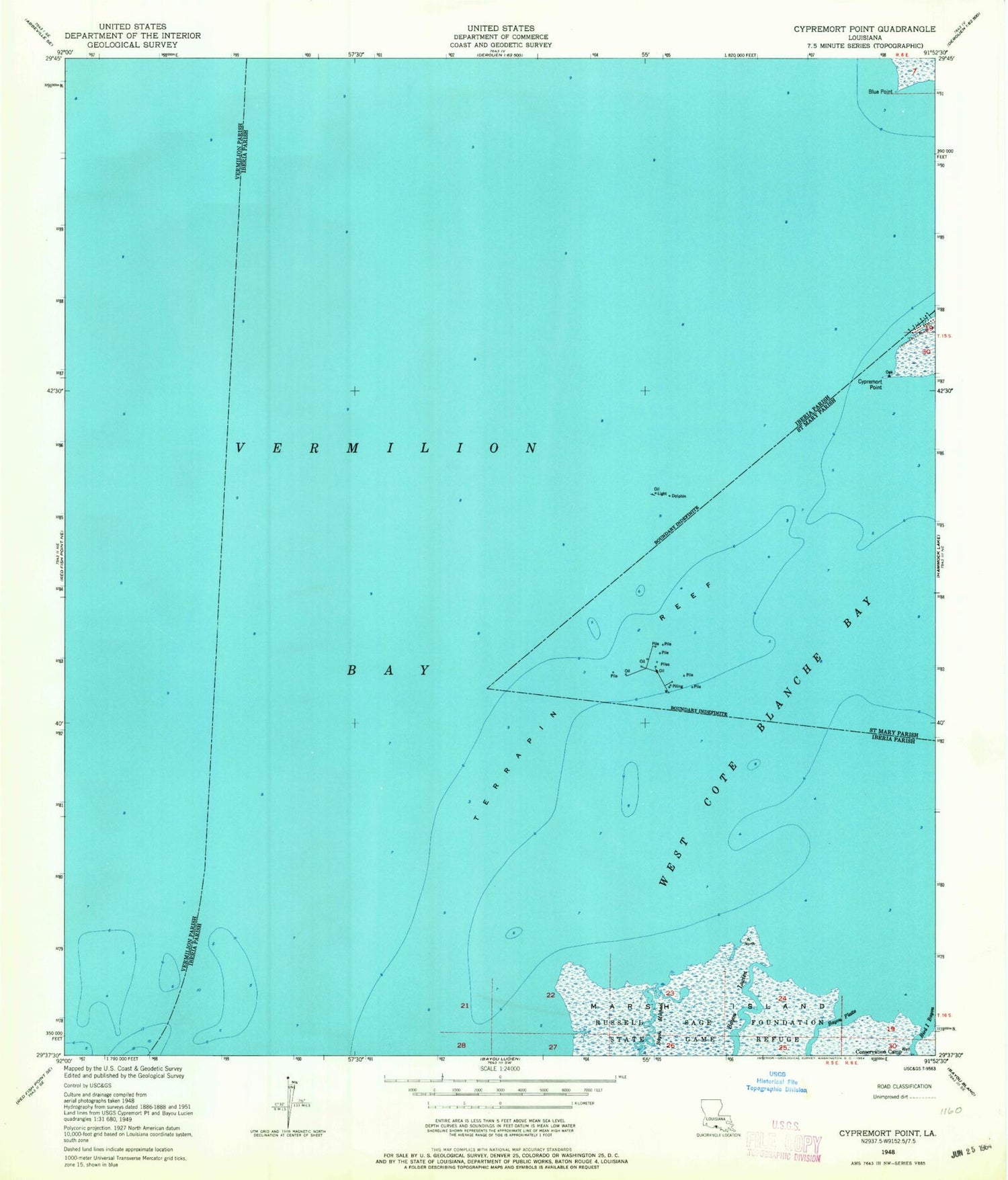 Classic USGS Cypremort Point Louisiana 7.5'x7.5' Topo Map Image