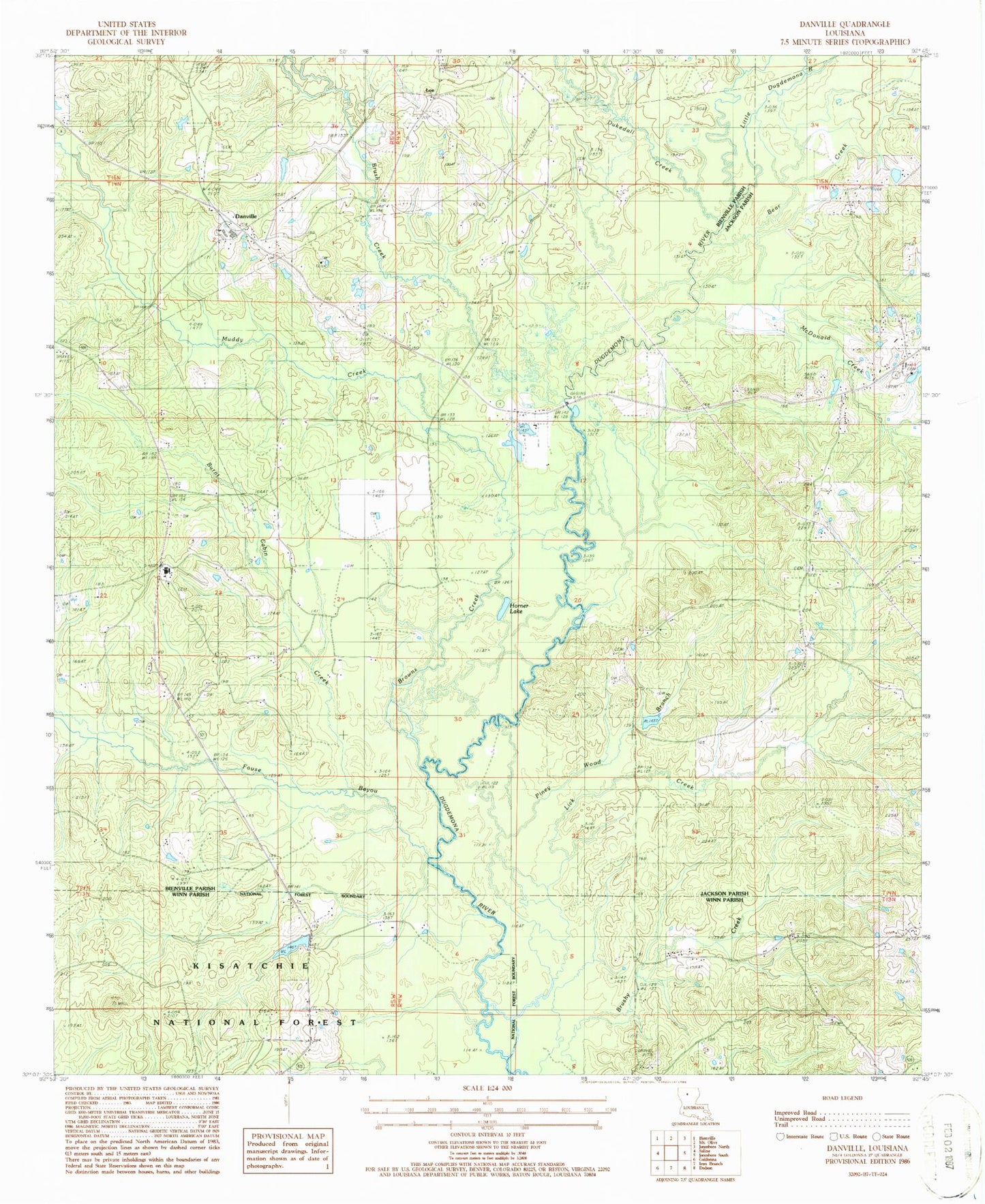 Classic USGS Danville Louisiana 7.5'x7.5' Topo Map Image