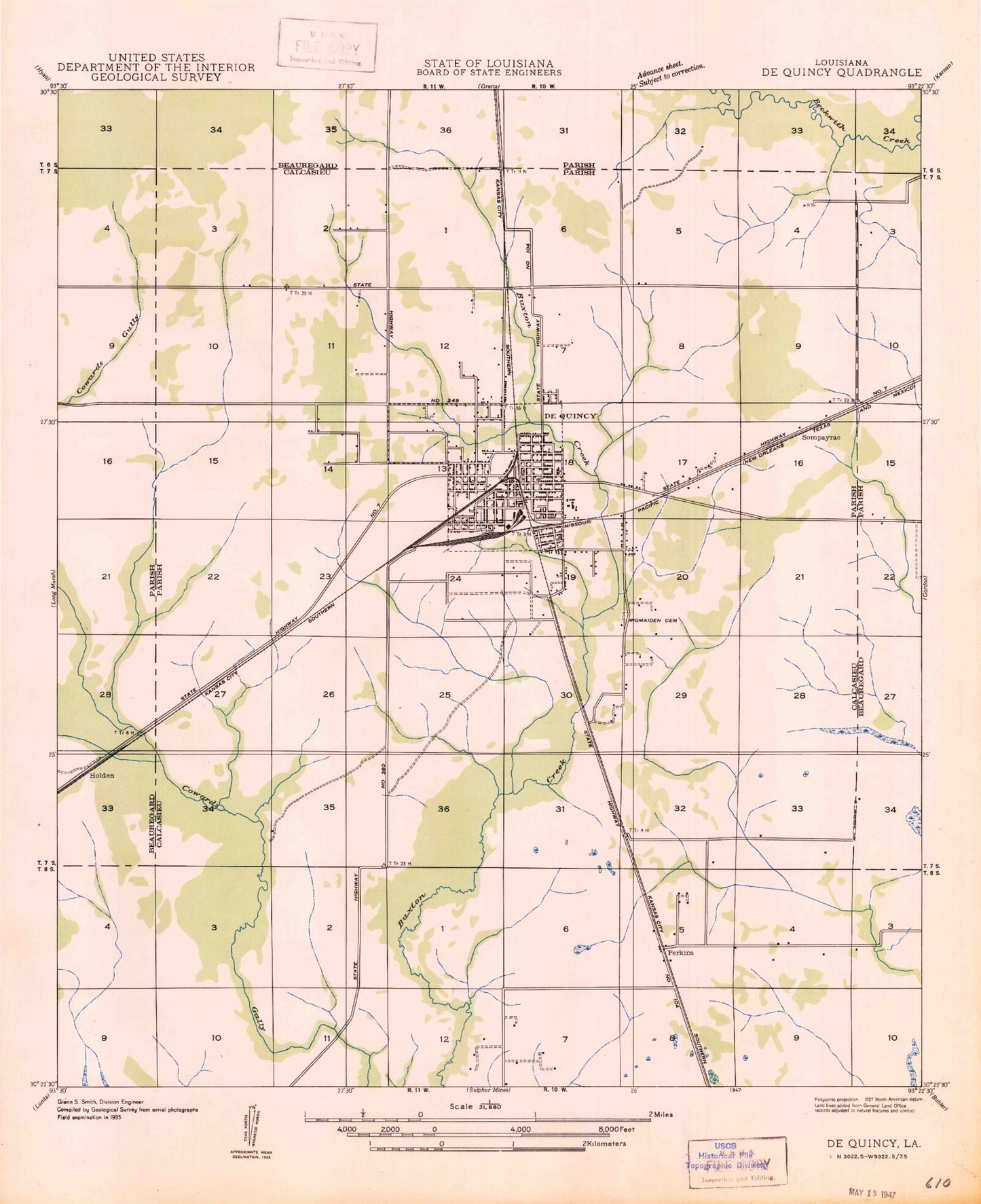 Classic USGS DeQuincy Louisiana 7.5'x7.5' Topo Map Image