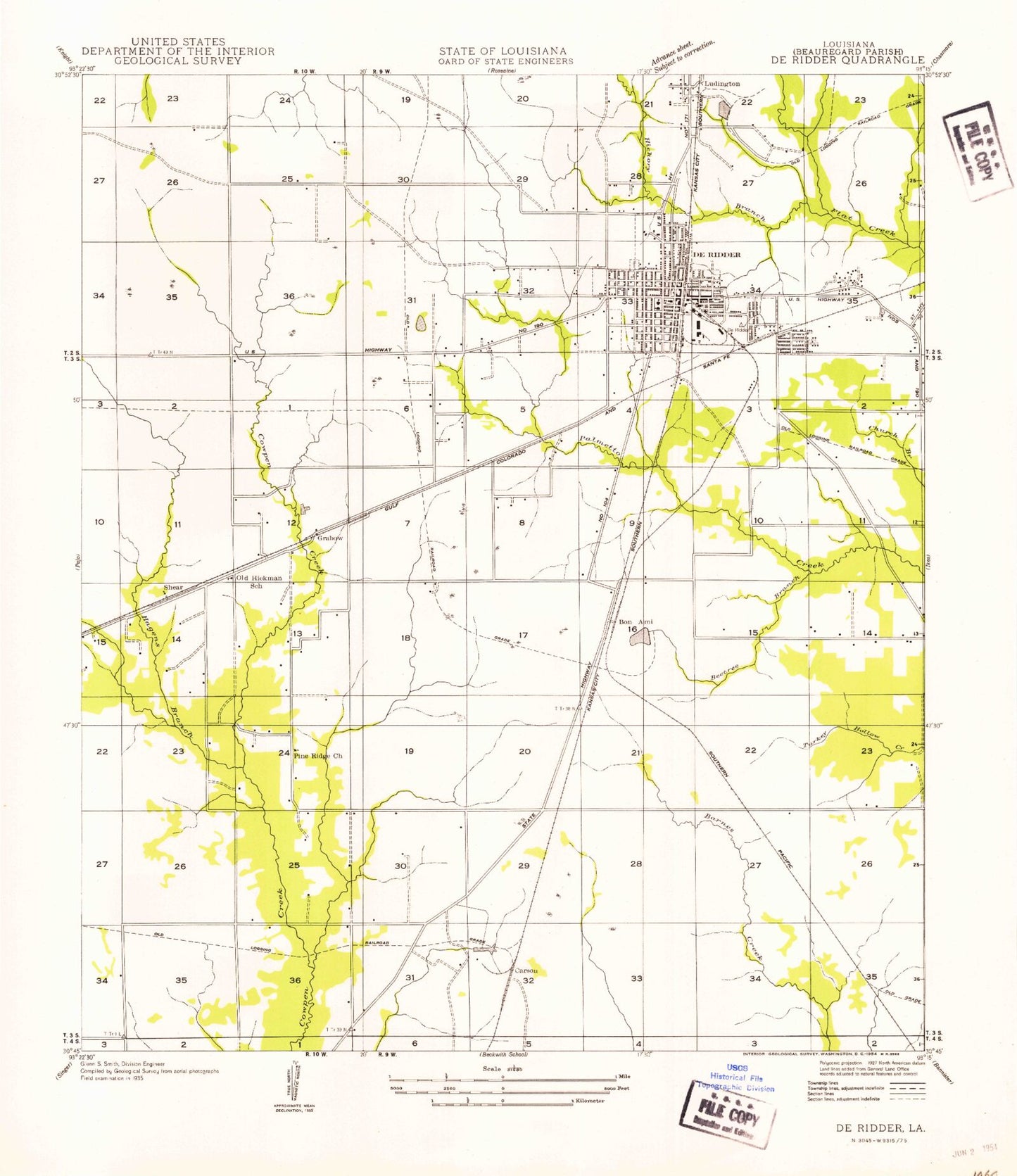 Classic USGS DeRidder Louisiana 7.5'x7.5' Topo Map Image
