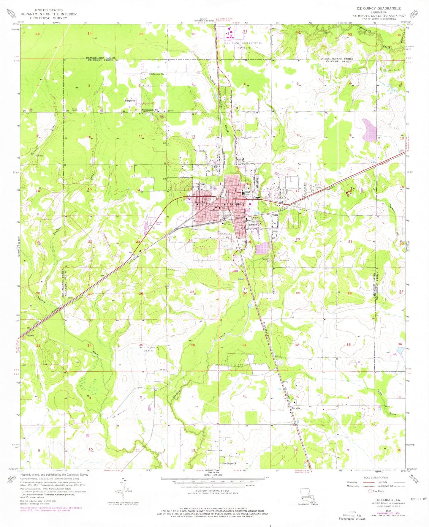 Classic USGS DeQuincy Louisiana 7.5'x7.5' Topo Map Image