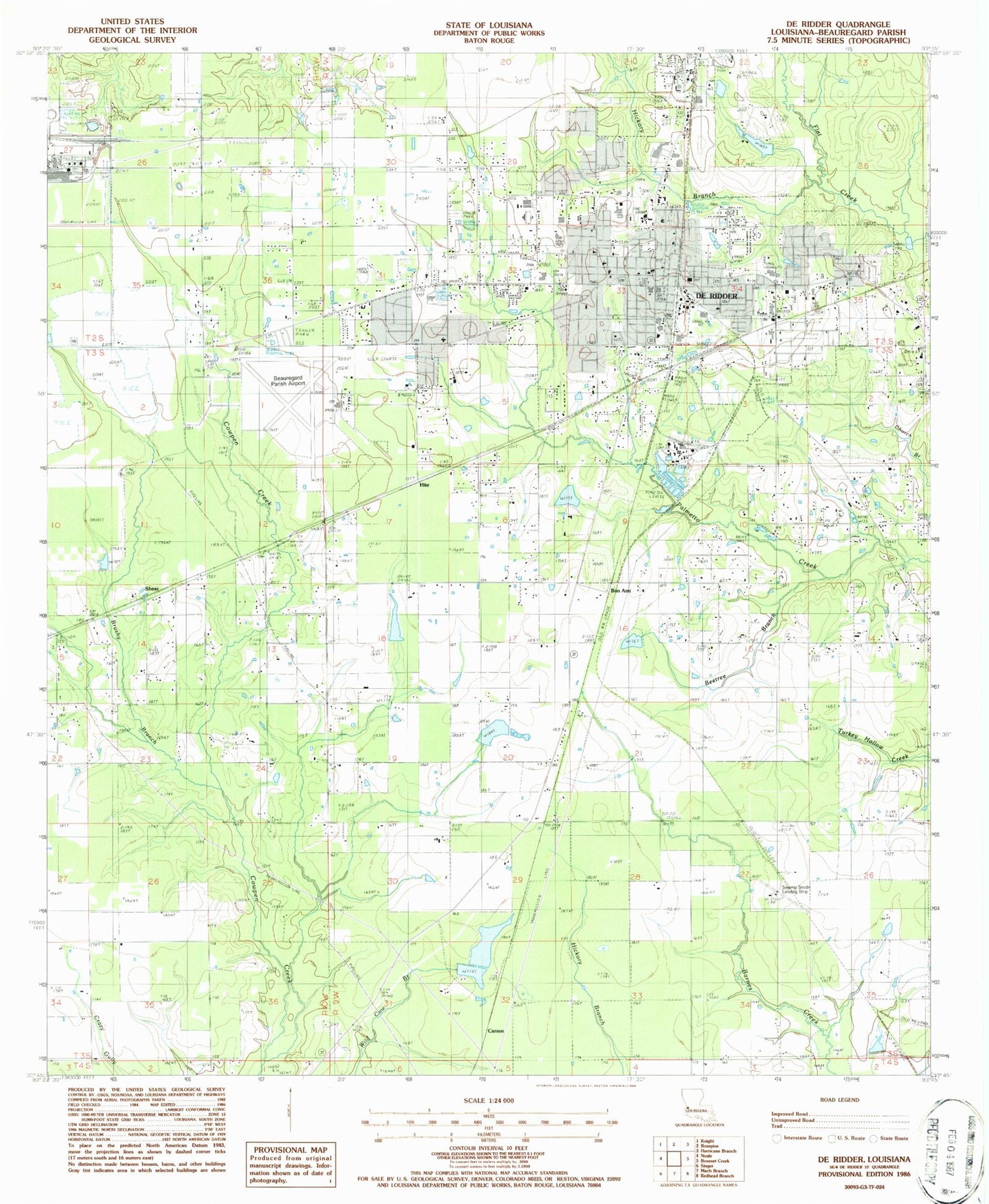Classic USGS DeRidder Louisiana 7.5'x7.5' Topo Map Image