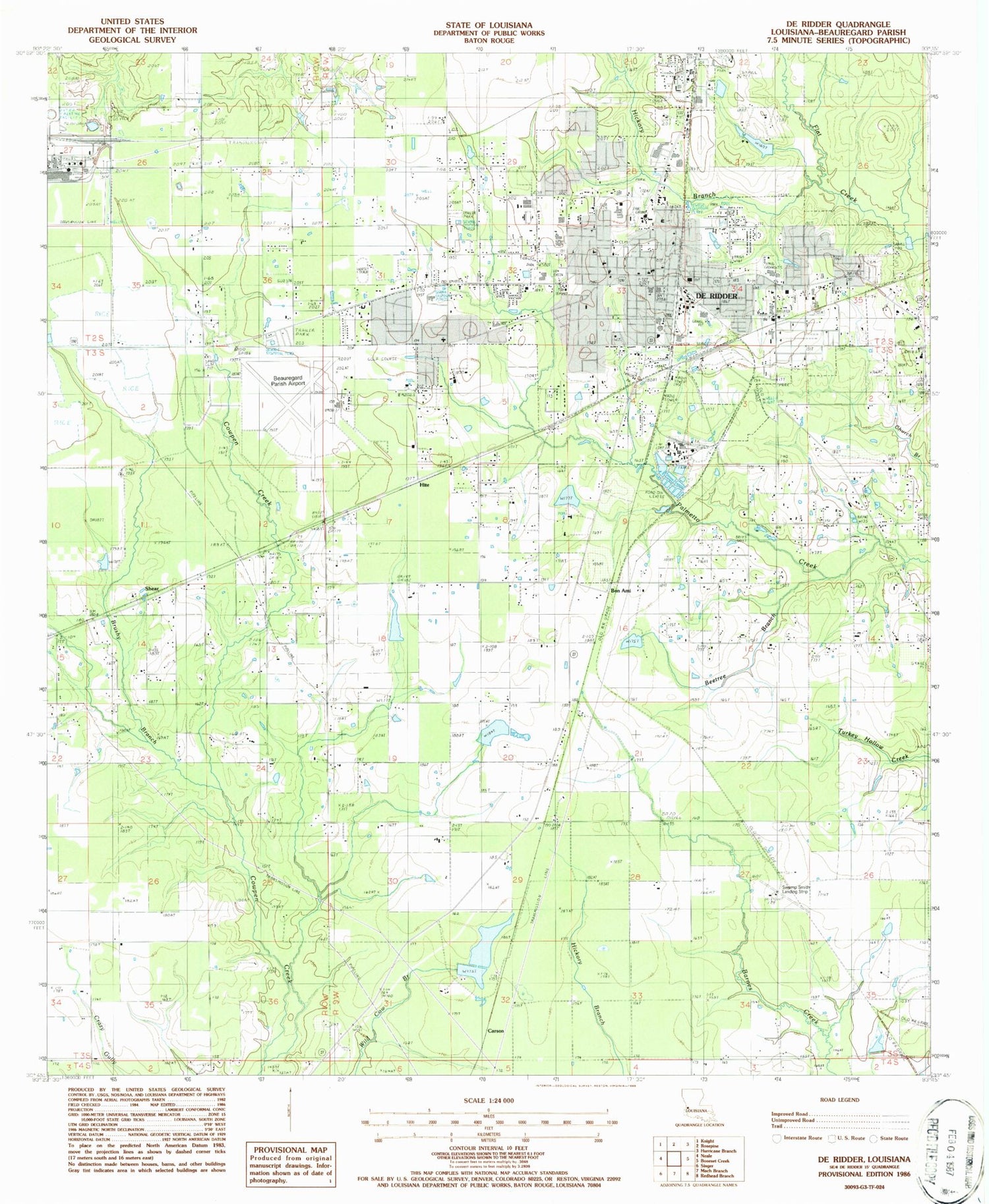 Classic USGS DeRidder Louisiana 7.5'x7.5' Topo Map Image