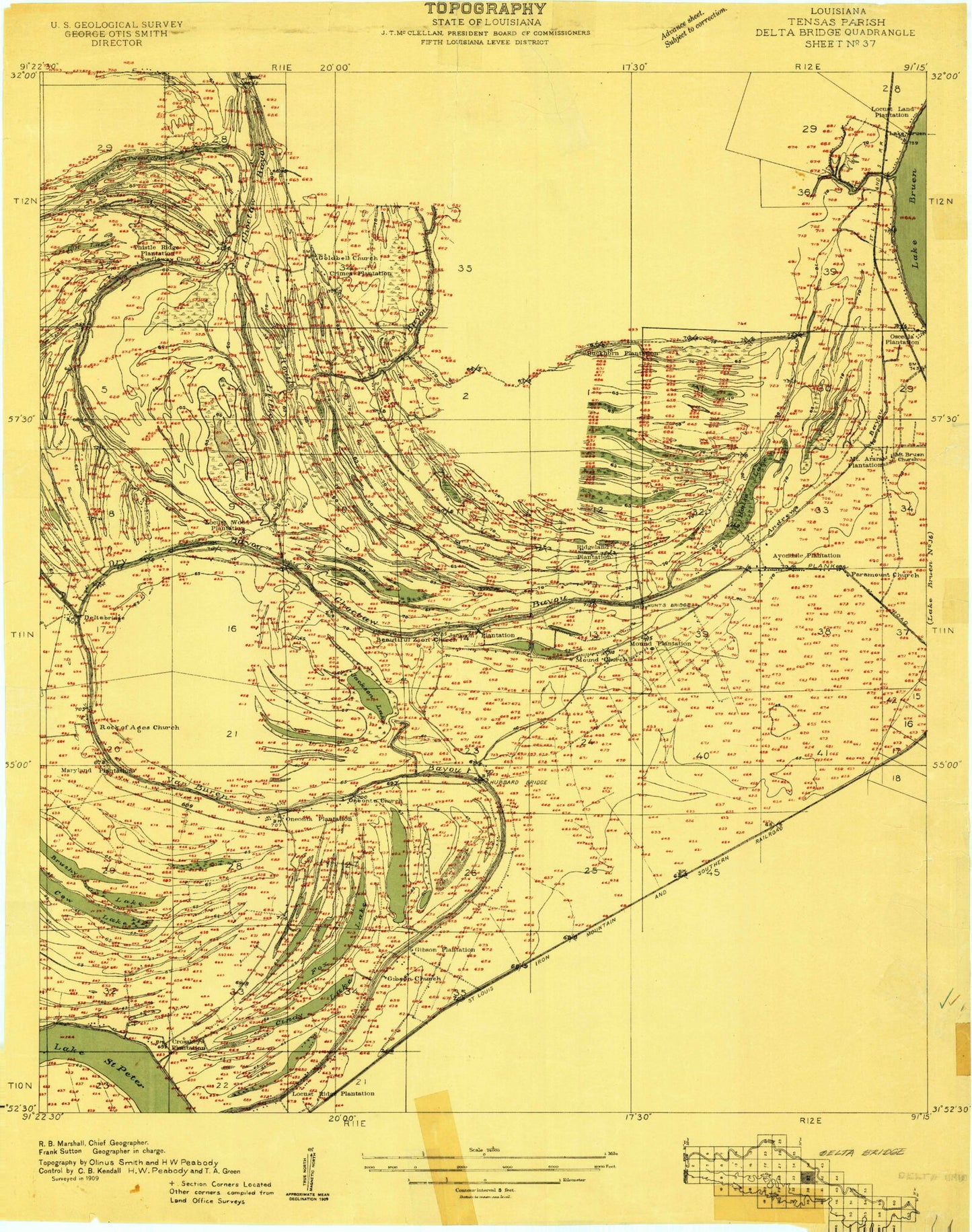 Classic USGS Lake Bruin Louisiana 7.5'x7.5' Topo Map Image