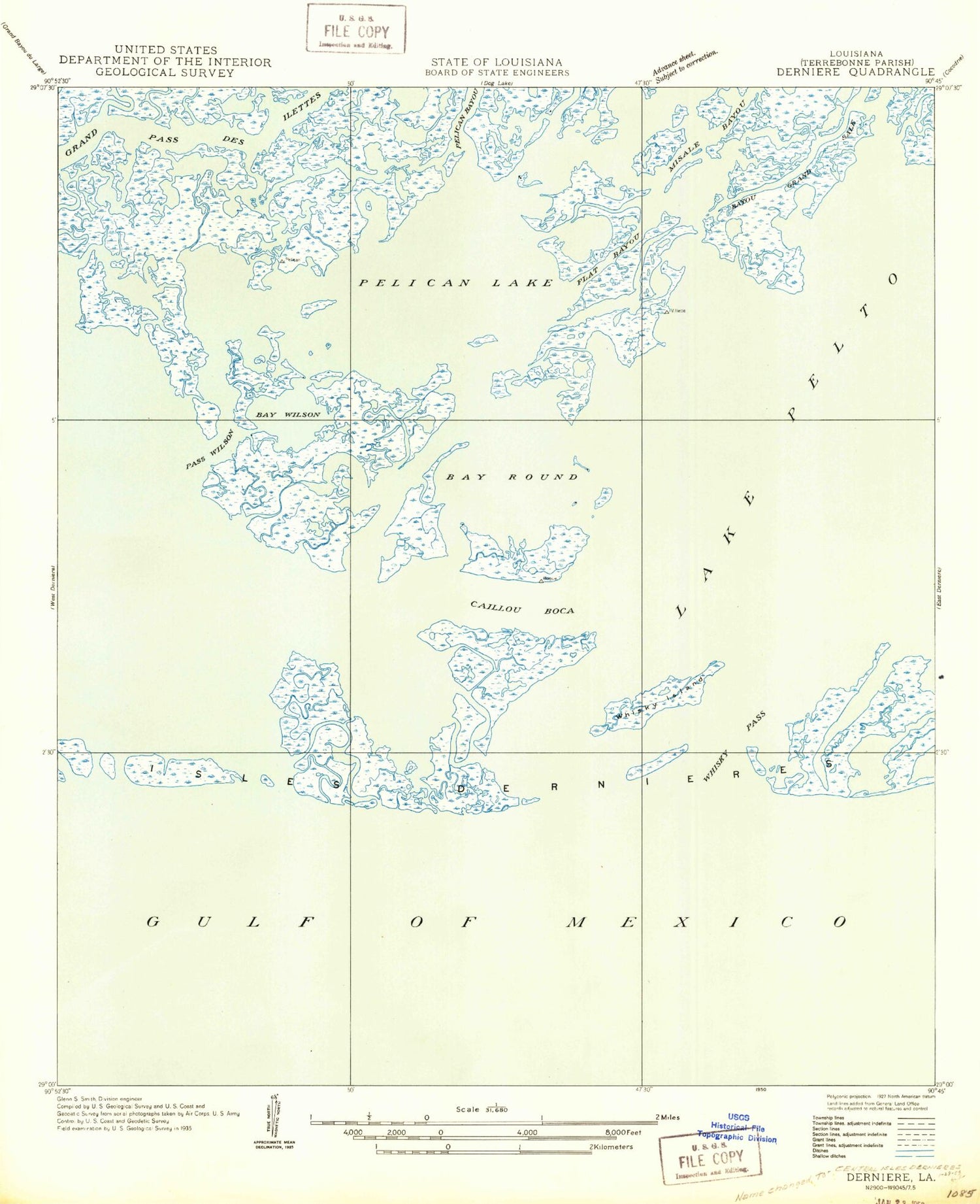 Classic USGS Central Isles Dernieres Louisiana 7.5'x7.5' Topo Map Image