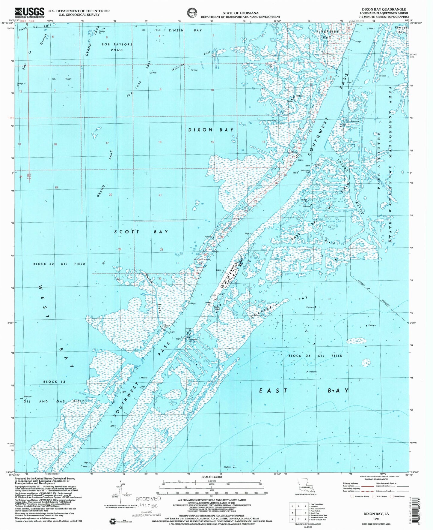 Classic USGS Dixon Bay Louisiana 7.5'x7.5' Topo Map Image