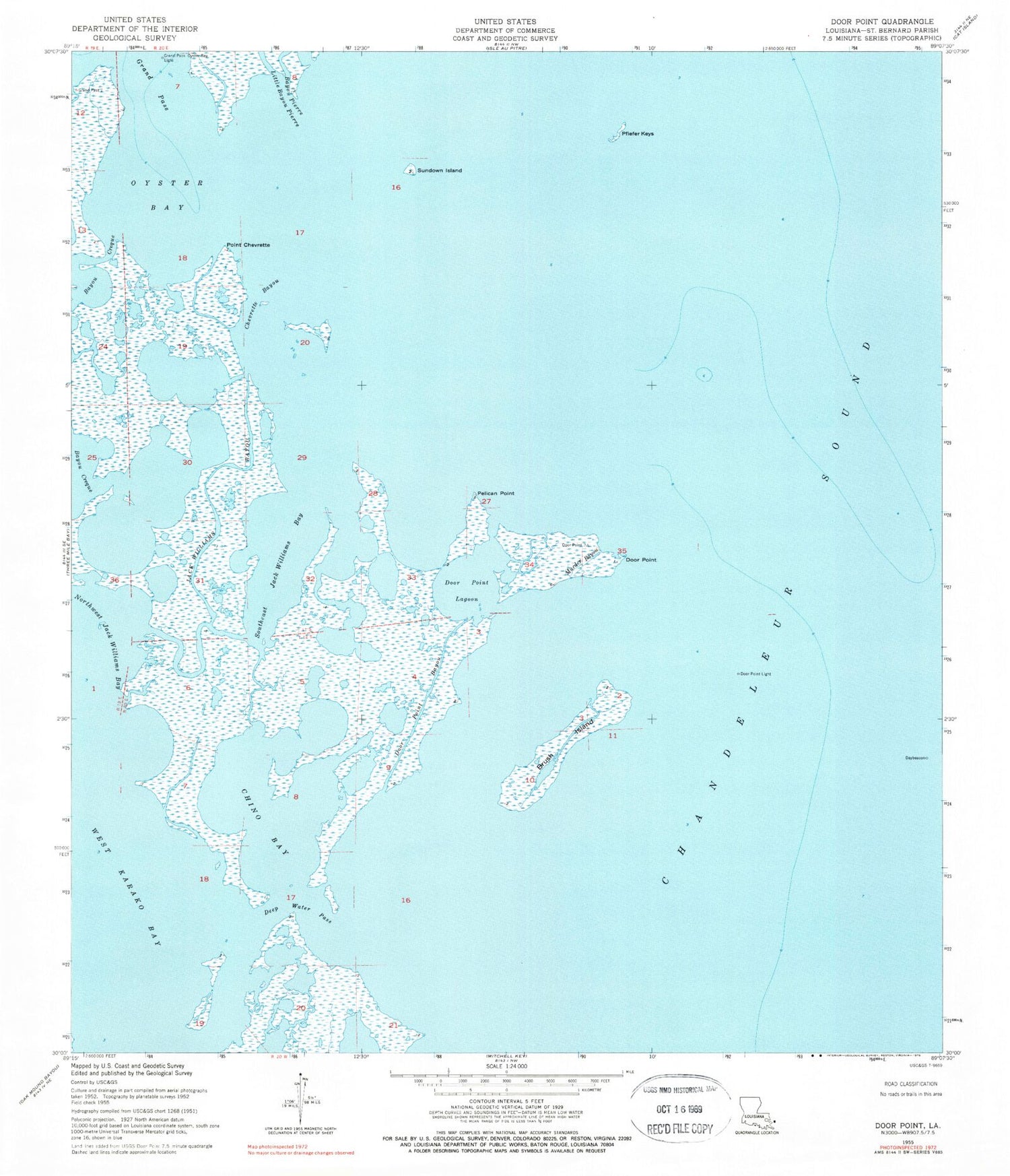 Classic USGS Door Point Louisiana 7.5'x7.5' Topo Map Image