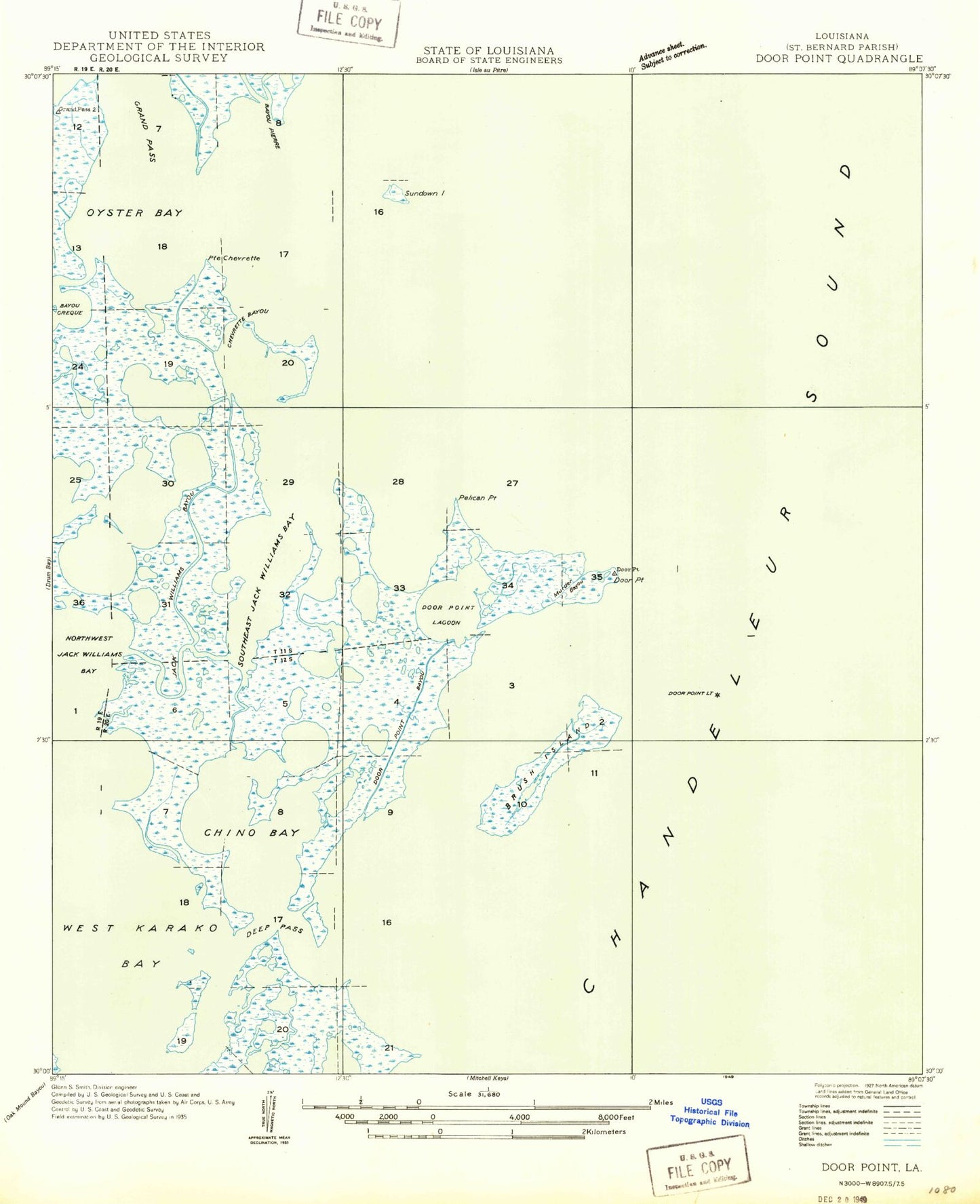 Classic USGS Door Point Louisiana 7.5'x7.5' Topo Map Image