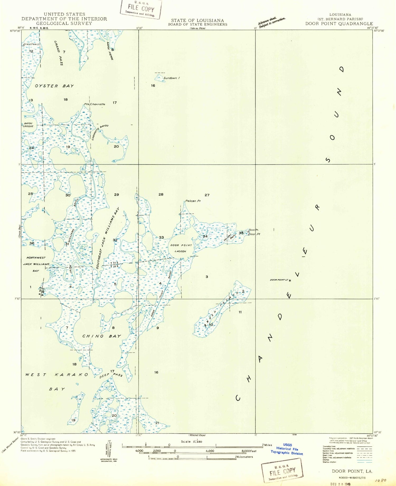 Classic USGS Door Point Louisiana 7.5'x7.5' Topo Map Image