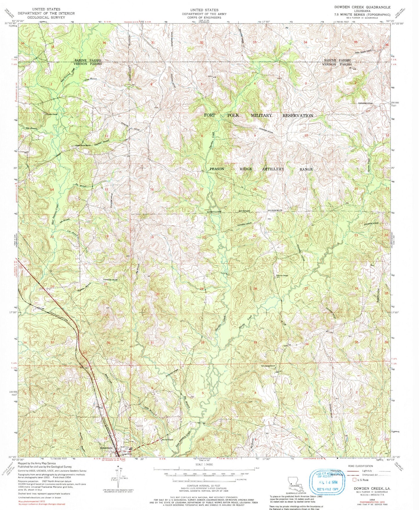 Classic USGS Dowden Creek Louisiana 7.5'x7.5' Topo Map Image