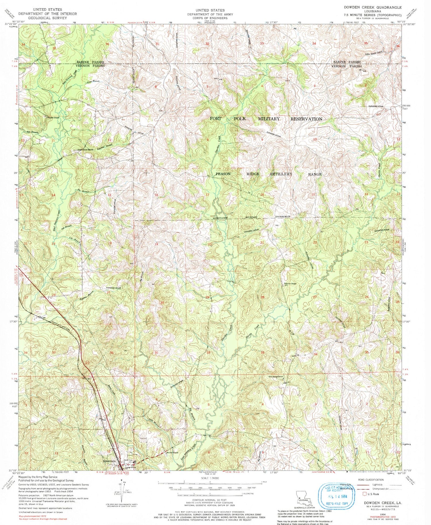 Classic USGS Dowden Creek Louisiana 7.5'x7.5' Topo Map Image