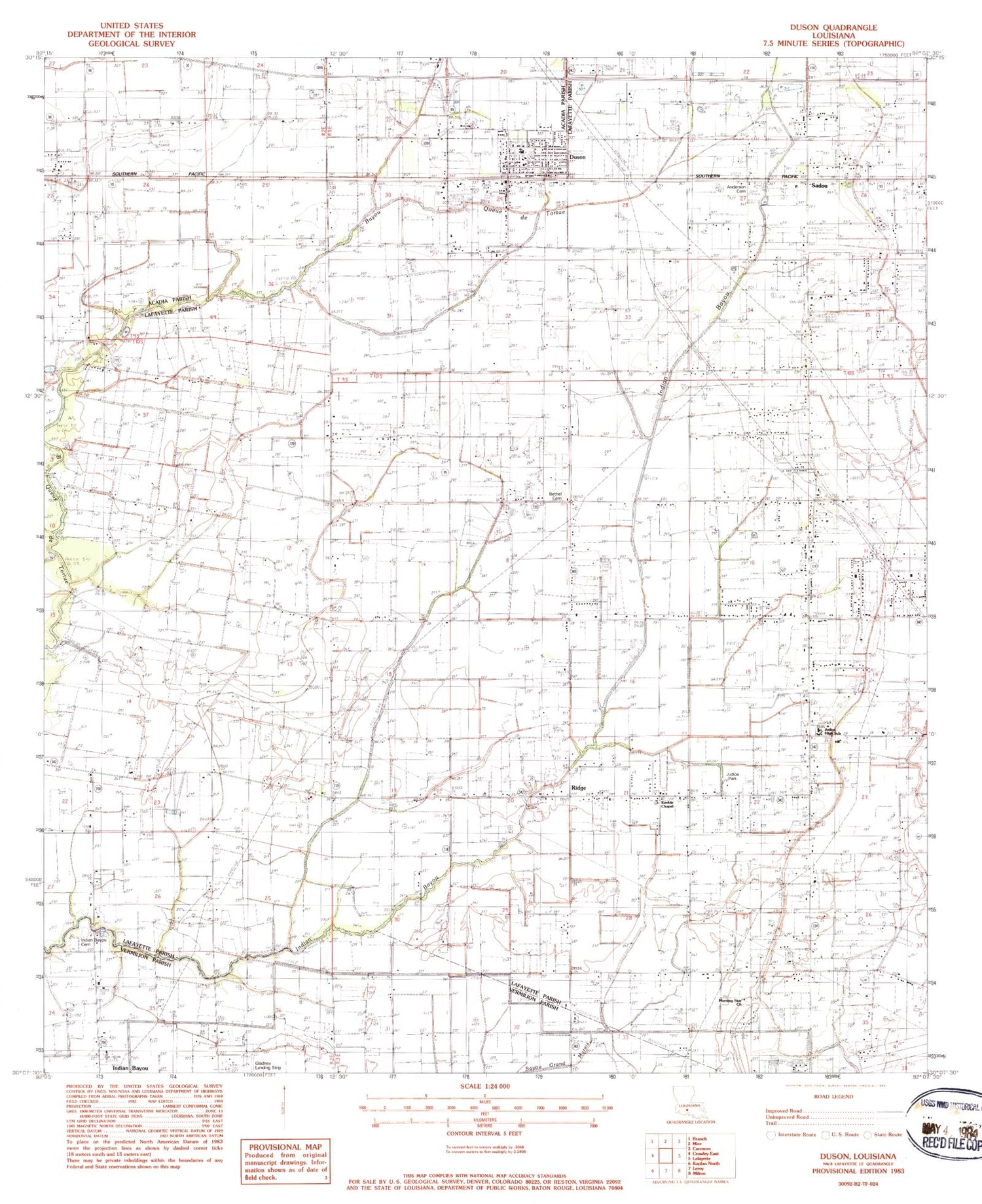 Classic USGS Duson Louisiana 7.5'x7.5' Topo Map Image