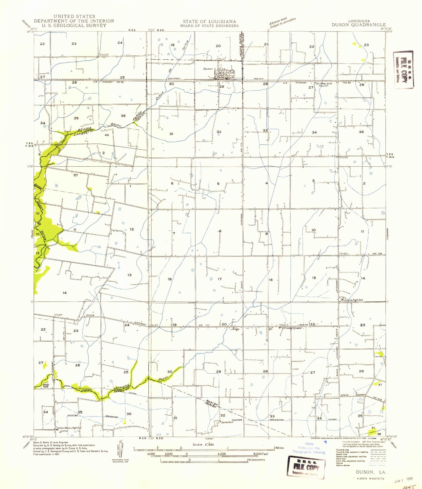 Classic USGS Duson Louisiana 7.5'x7.5' Topo Map Image