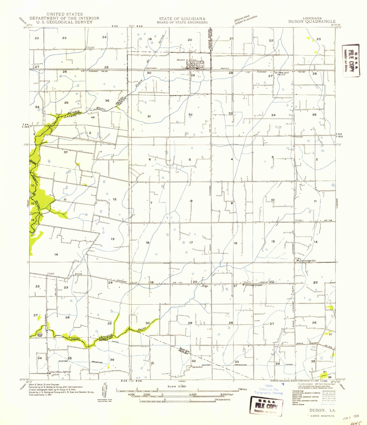 Classic USGS Duson Louisiana 7.5'x7.5' Topo Map Image