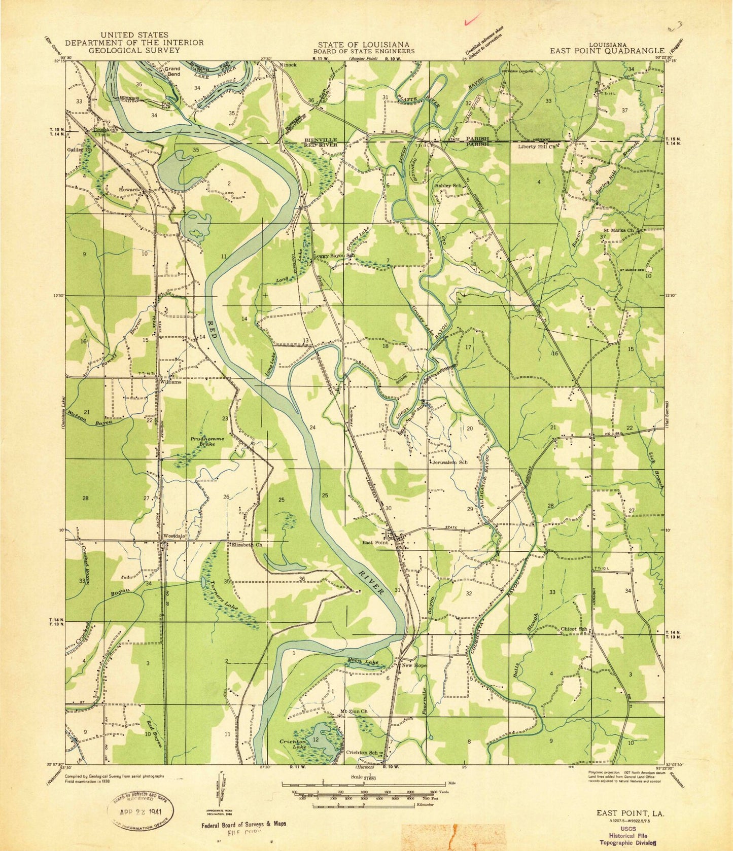 Classic USGS East Point Louisiana 7.5'x7.5' Topo Map Image