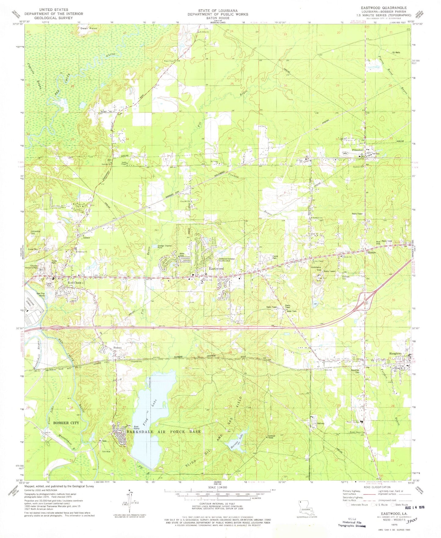 Classic USGS Eastwood Louisiana 7.5'x7.5' Topo Map Image