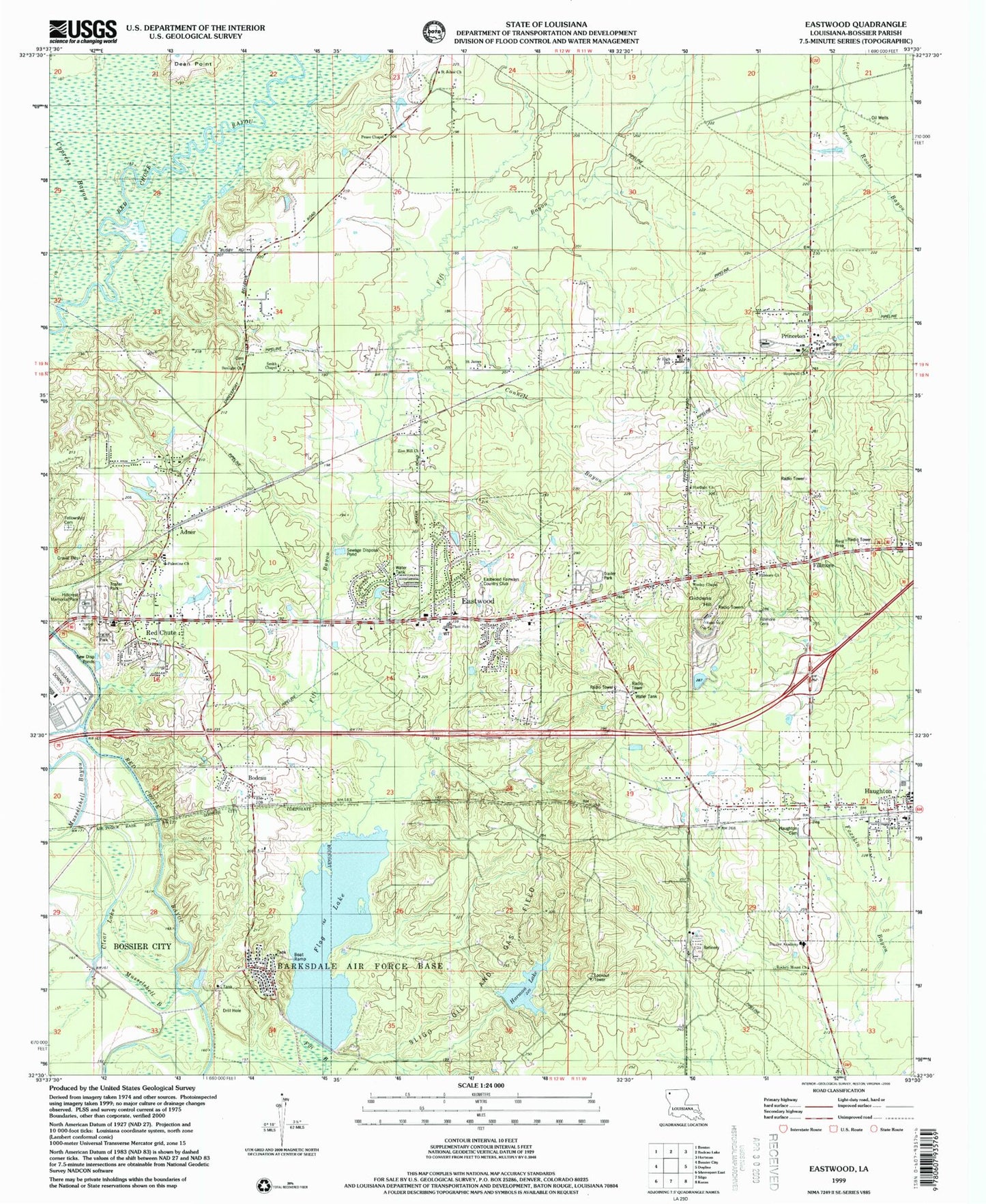 Classic USGS Eastwood Louisiana 7.5'x7.5' Topo Map Image