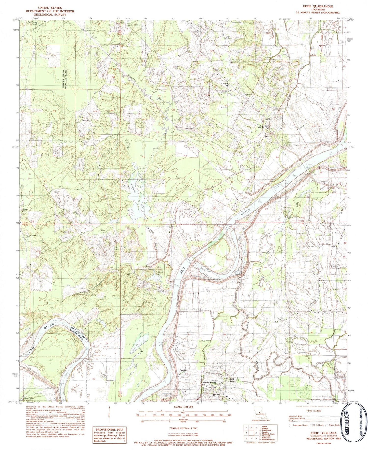 Classic USGS Effie Louisiana 7.5'x7.5' Topo Map Image