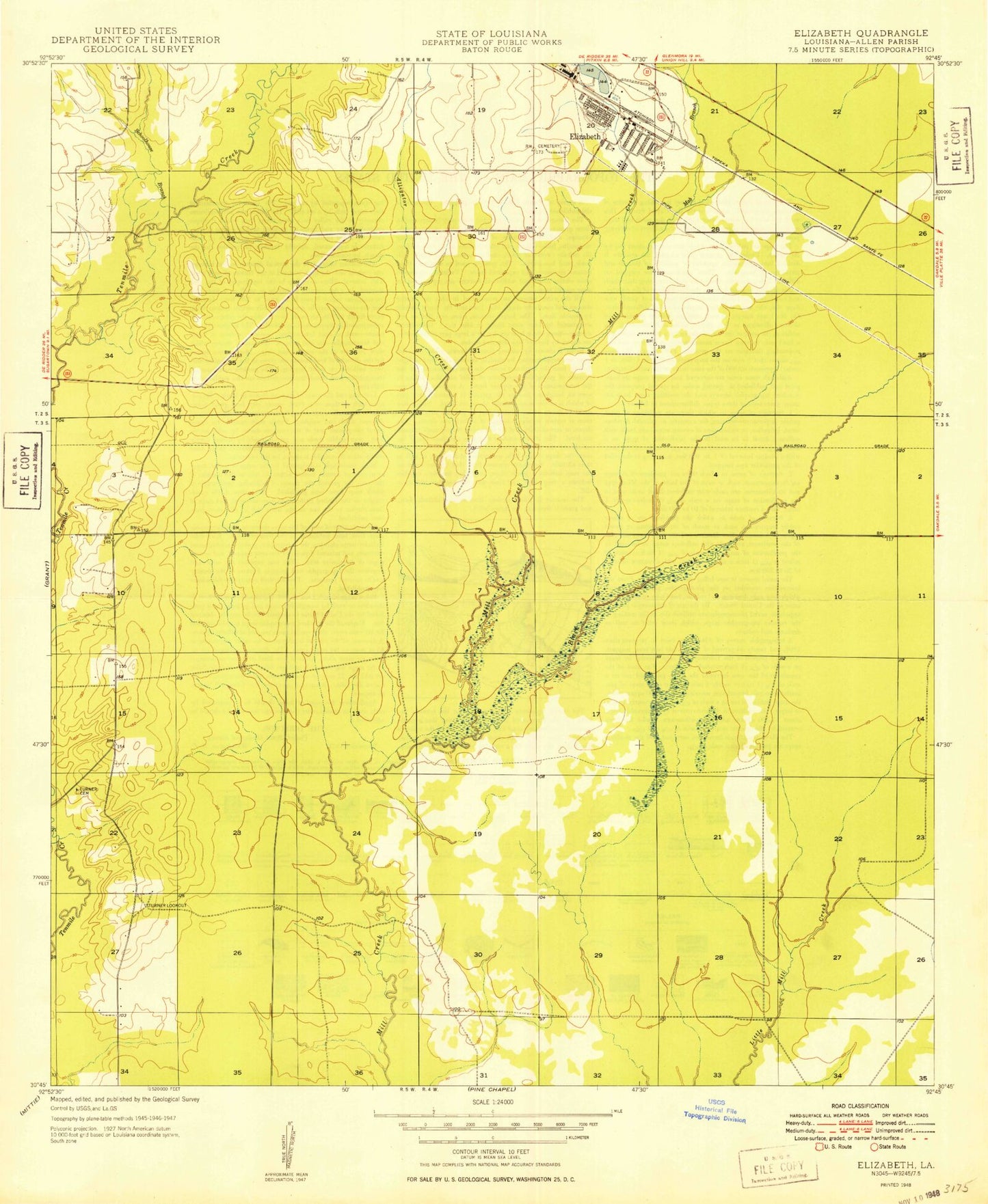 Classic USGS Elizabeth Louisiana 7.5'x7.5' Topo Map Image