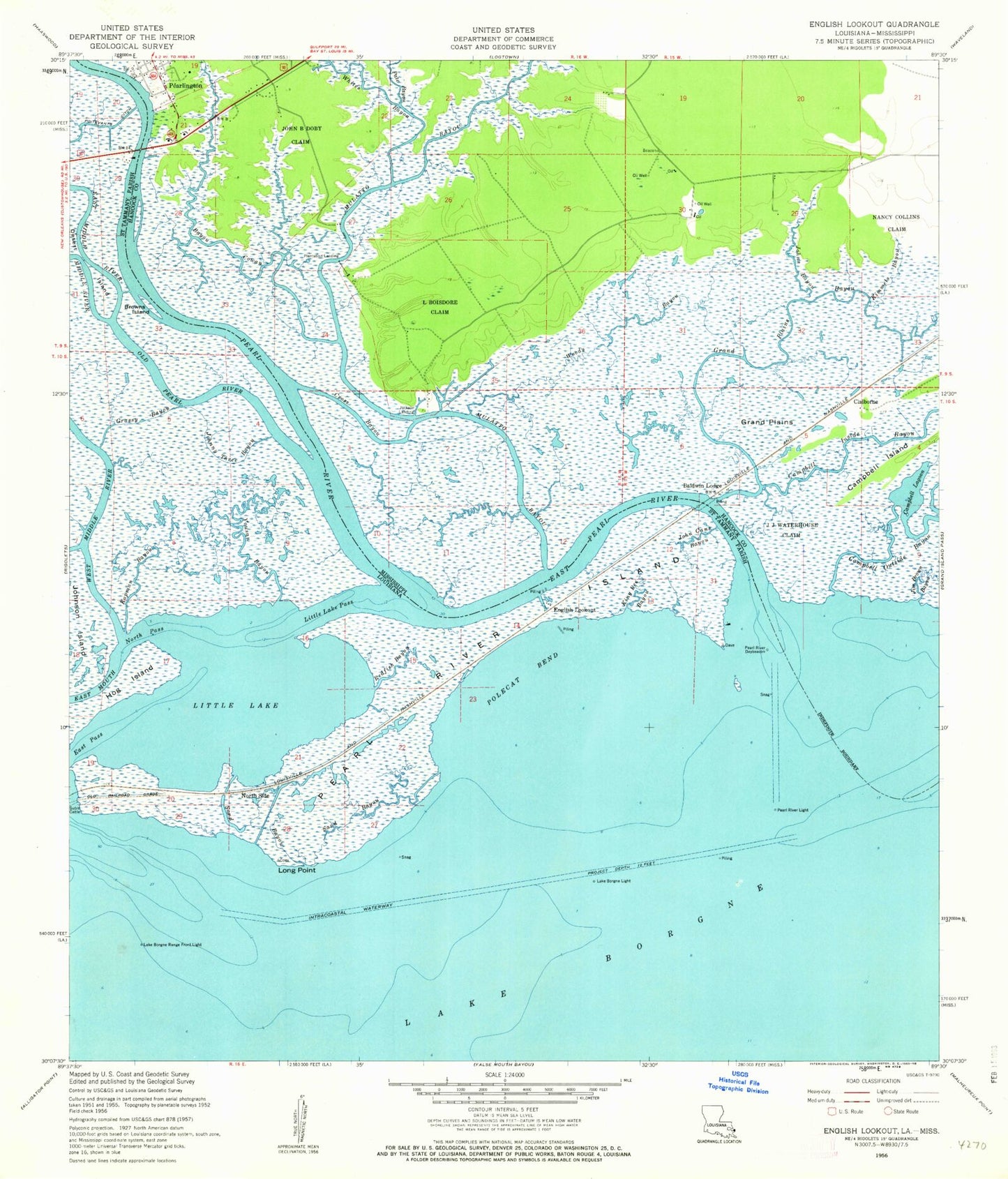 Classic USGS English Lookout Louisiana 7.5'x7.5' Topo Map Image