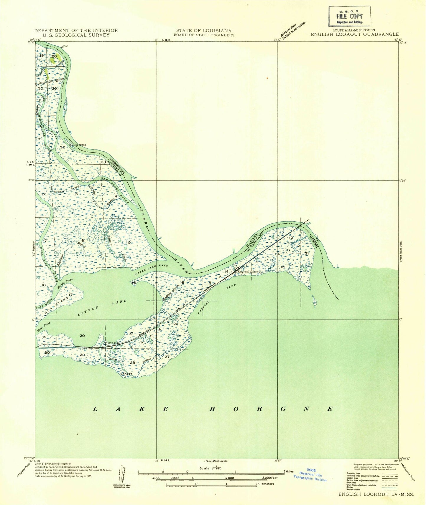 Classic USGS English Lookout Louisiana 7.5'x7.5' Topo Map Image