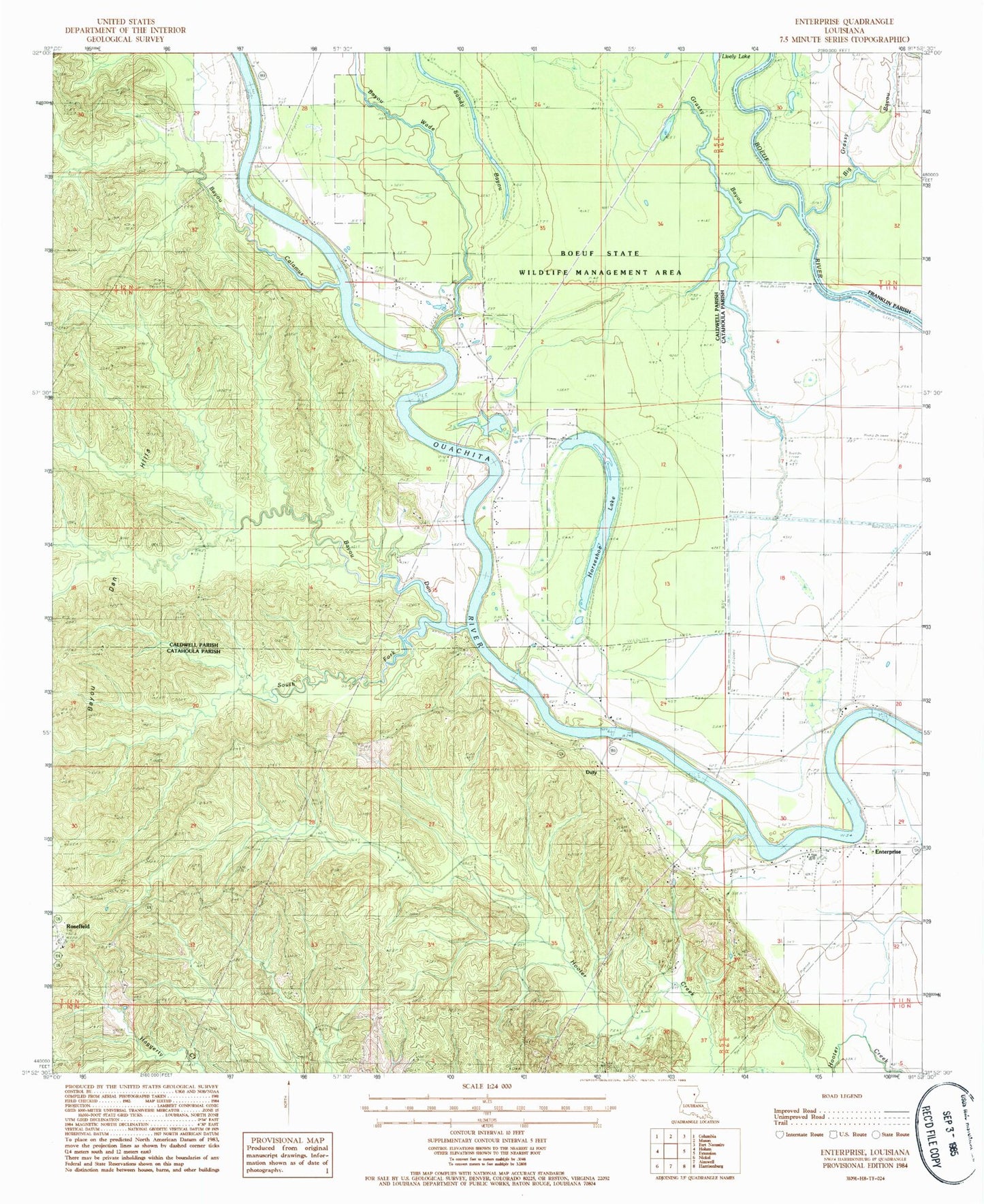 Classic USGS Enterprise Louisiana 7.5'x7.5' Topo Map Image
