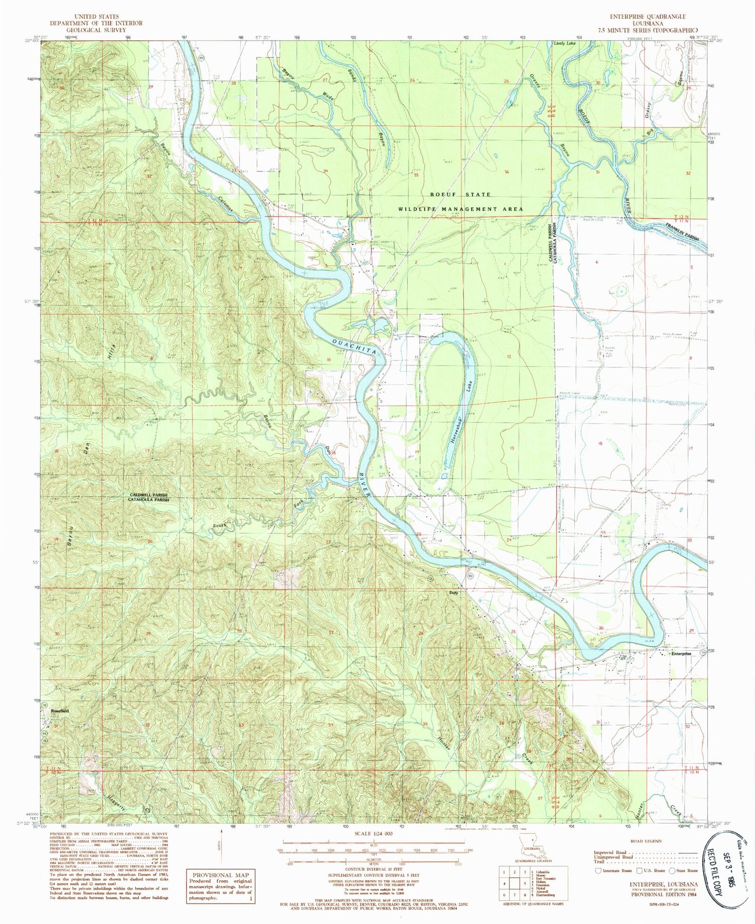 Classic USGS Enterprise Louisiana 7.5'x7.5' Topo Map Image