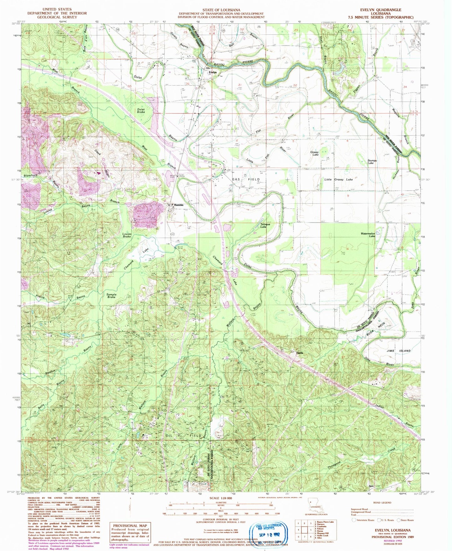 Classic USGS Evelyn Louisiana 7.5'x7.5' Topo Map Image