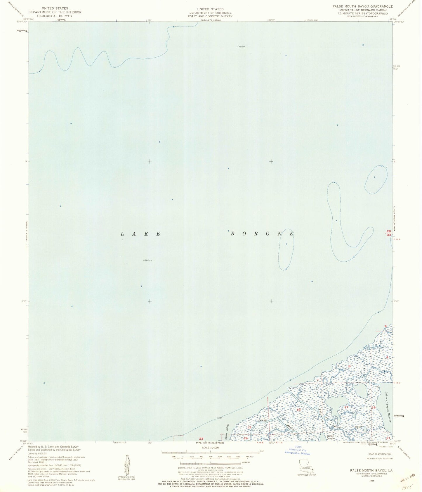 Classic USGS False Mouth Bayou Louisiana 7.5'x7.5' Topo Map Image