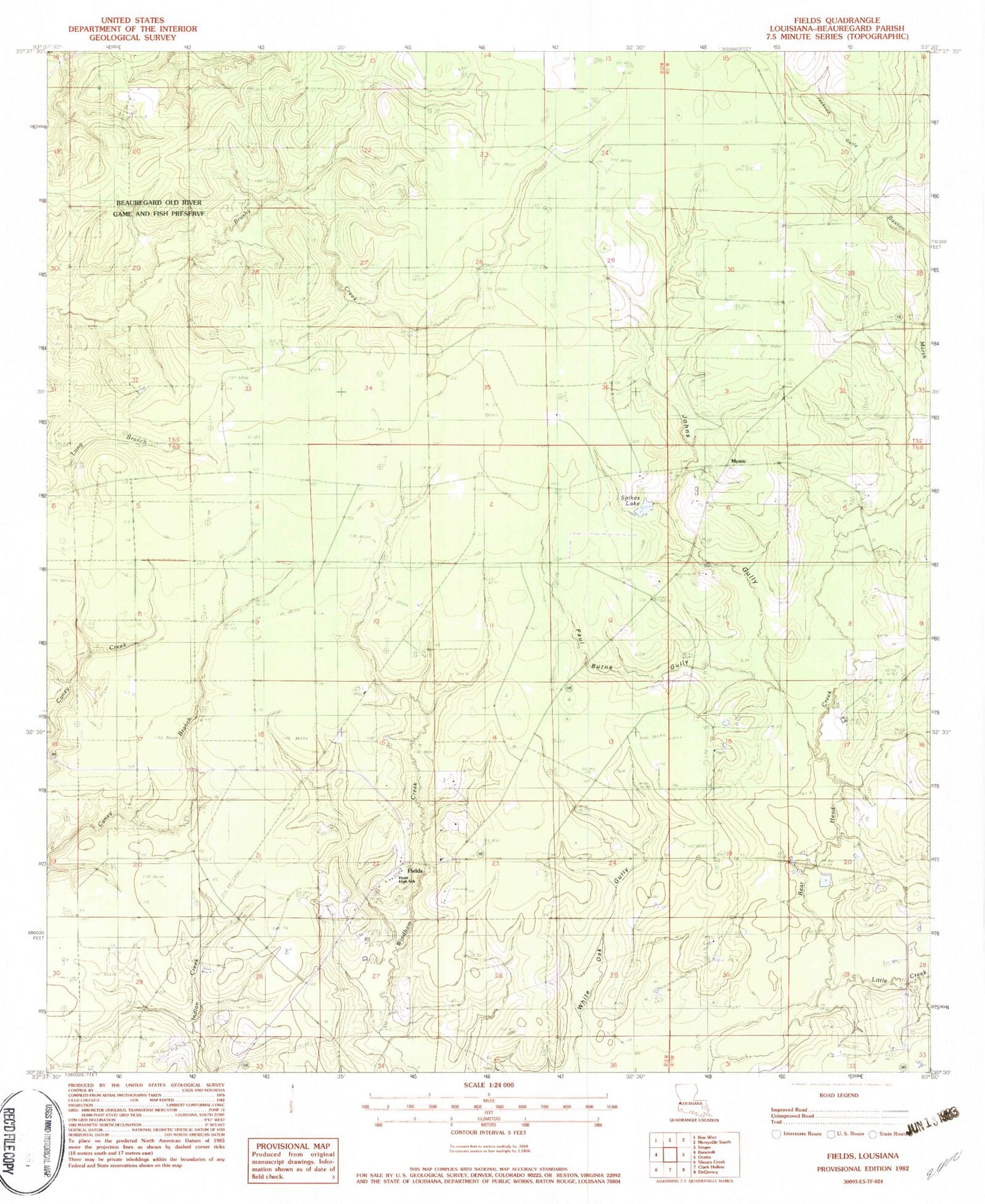 Classic USGS Fields Louisiana 7.5'x7.5' Topo Map Image