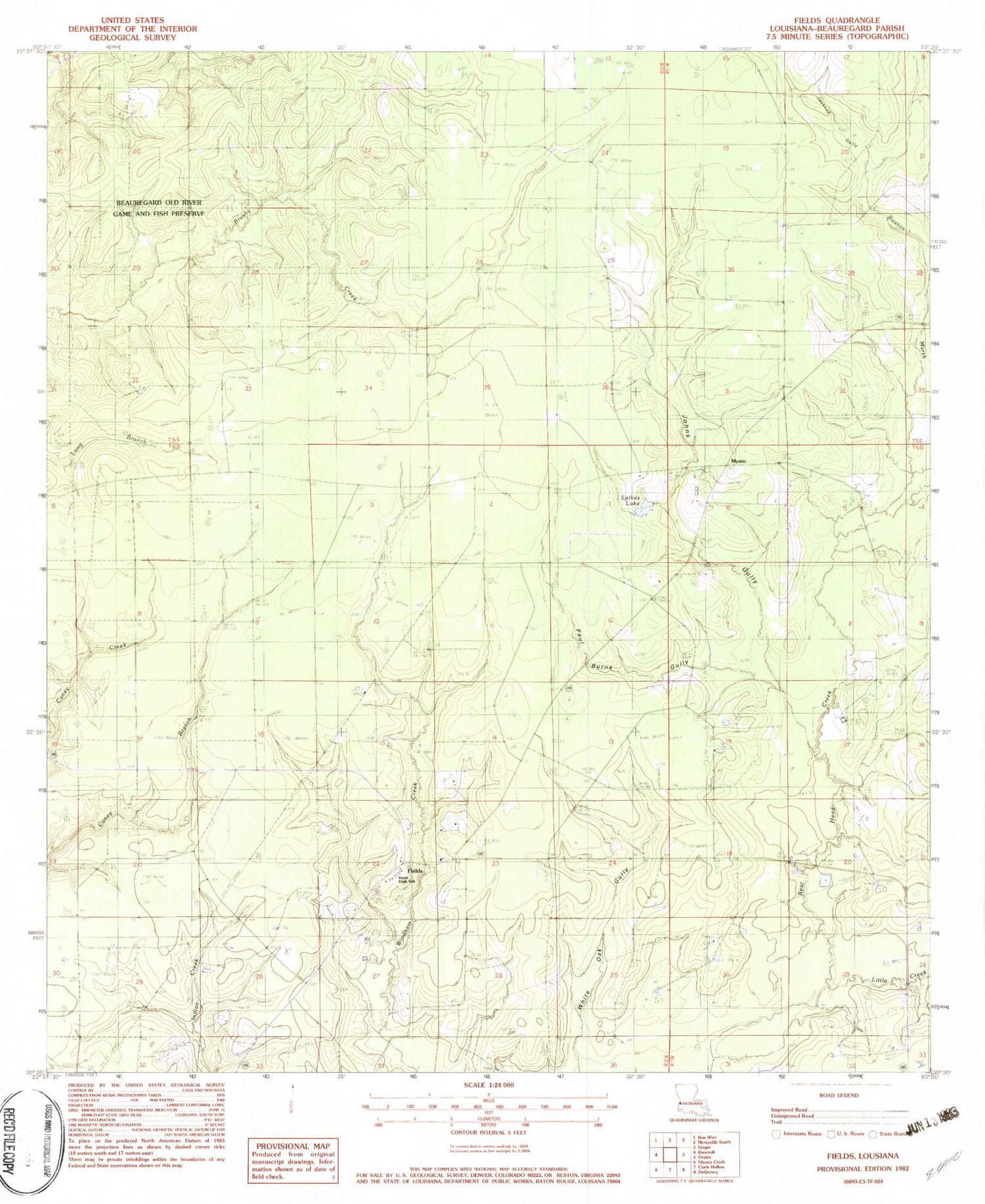 Classic USGS Fields Louisiana 7.5'x7.5' Topo Map Image
