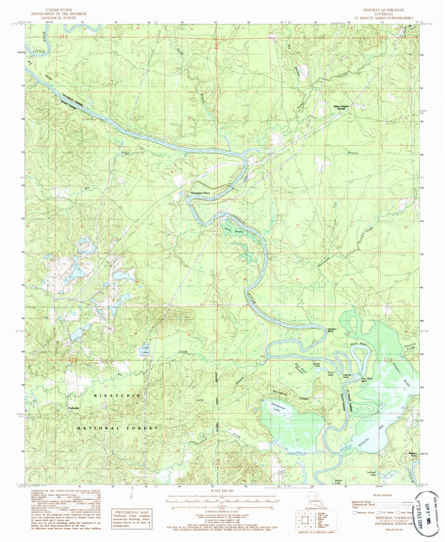 Classic USGS Fishville Louisiana 7.5'x7.5' Topo Map Image