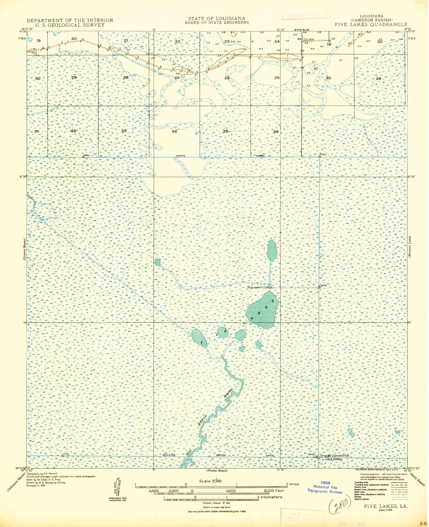 Classic USGS F-R Ranch Louisiana 7.5'x7.5' Topo Map Image