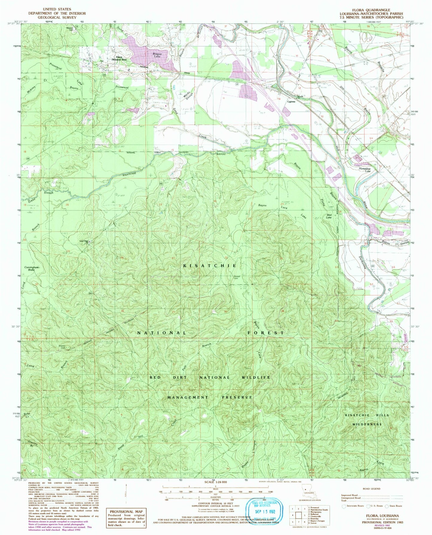 Classic USGS Flora Louisiana 7.5'x7.5' Topo Map Image