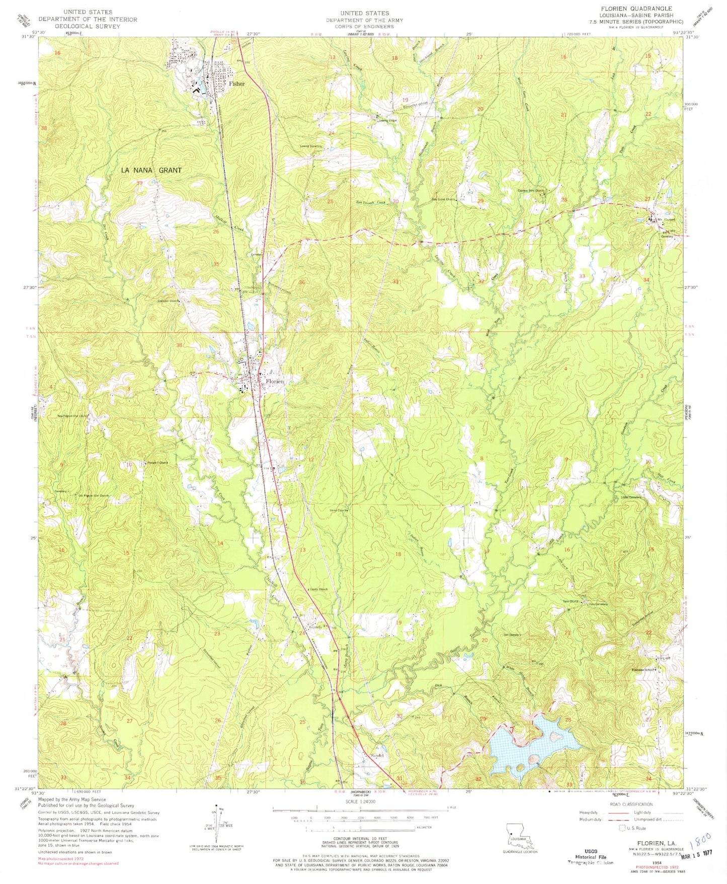 Classic USGS Florien Louisiana 7.5'x7.5' Topo Map Image