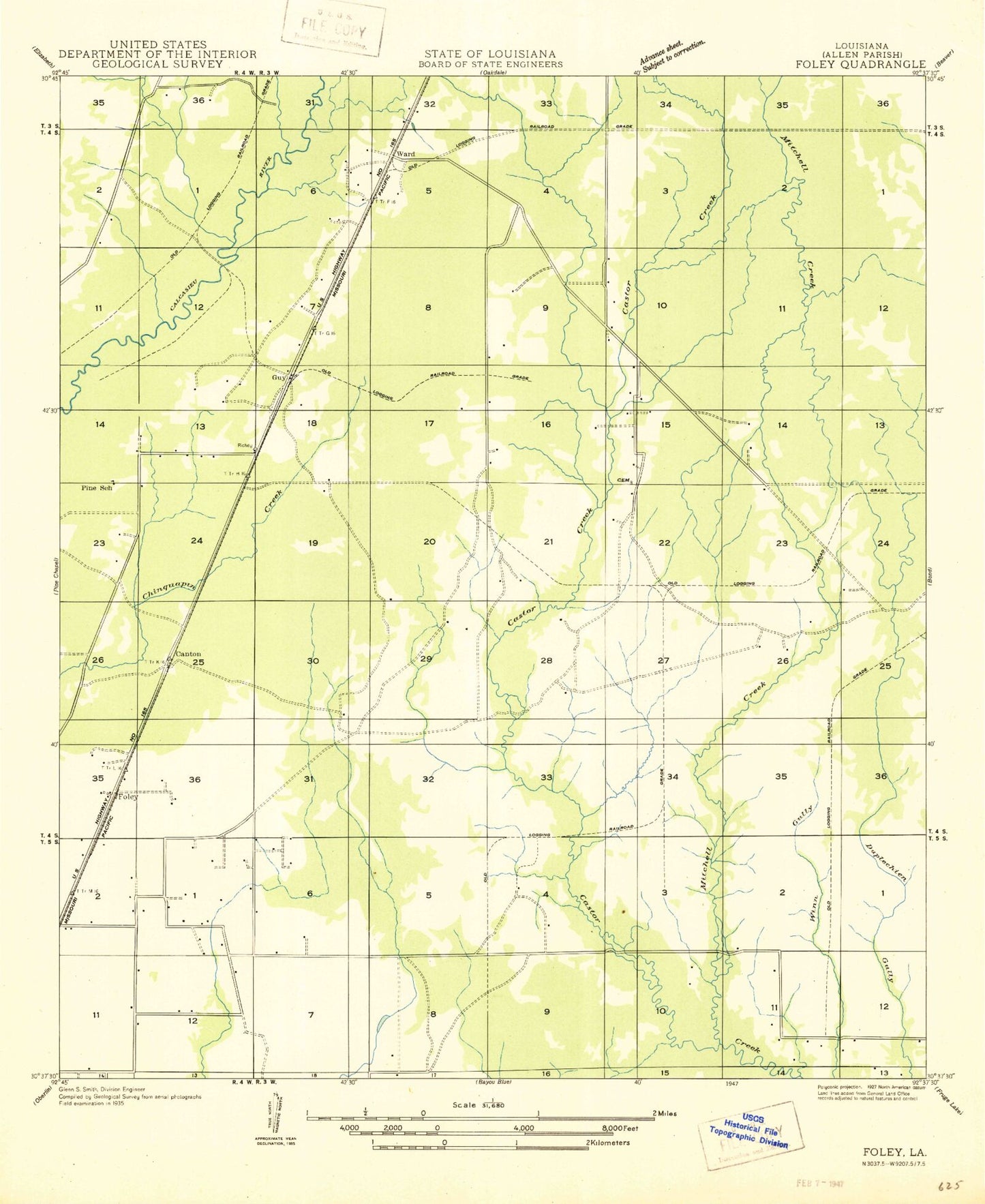 Classic USGS Guy Louisiana 7.5'x7.5' Topo Map Image