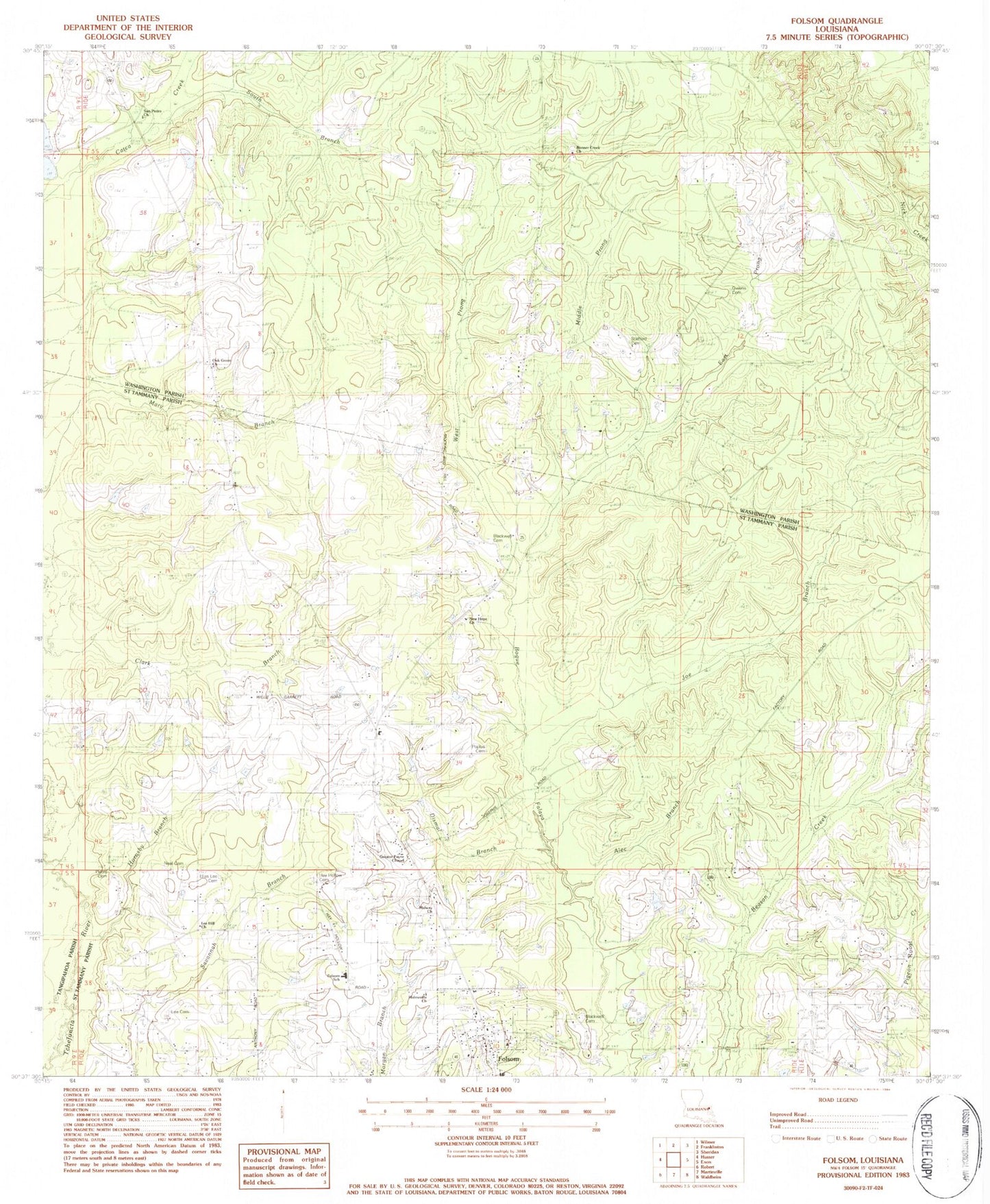 Classic USGS Folsom Louisiana 7.5'x7.5' Topo Map Image