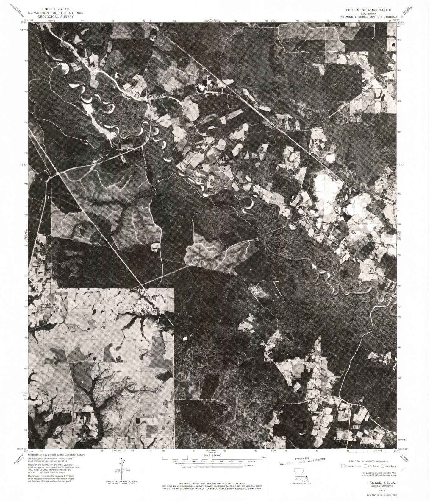 Classic USGS Enon Louisiana 7.5'x7.5' Topo Map Image