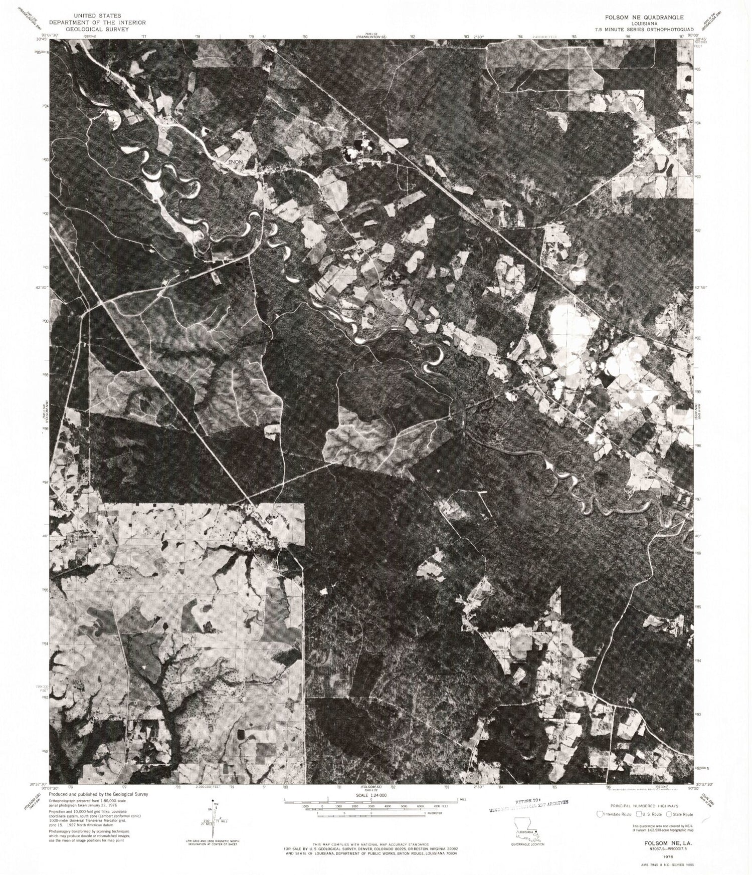 Classic USGS Enon Louisiana 7.5'x7.5' Topo Map Image