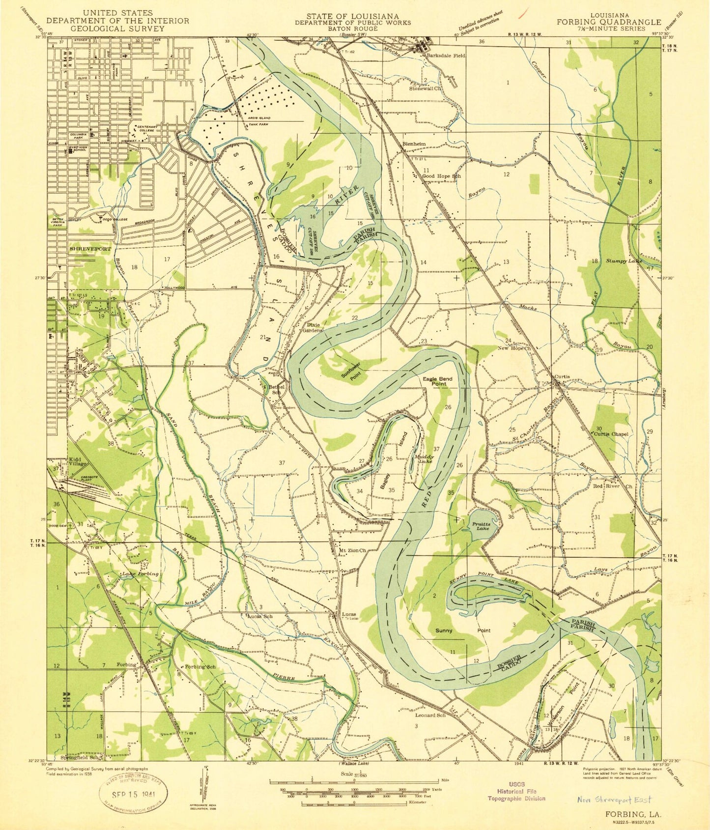 Classic USGS Shreveport East Louisiana 7.5'x7.5' Topo Map Image