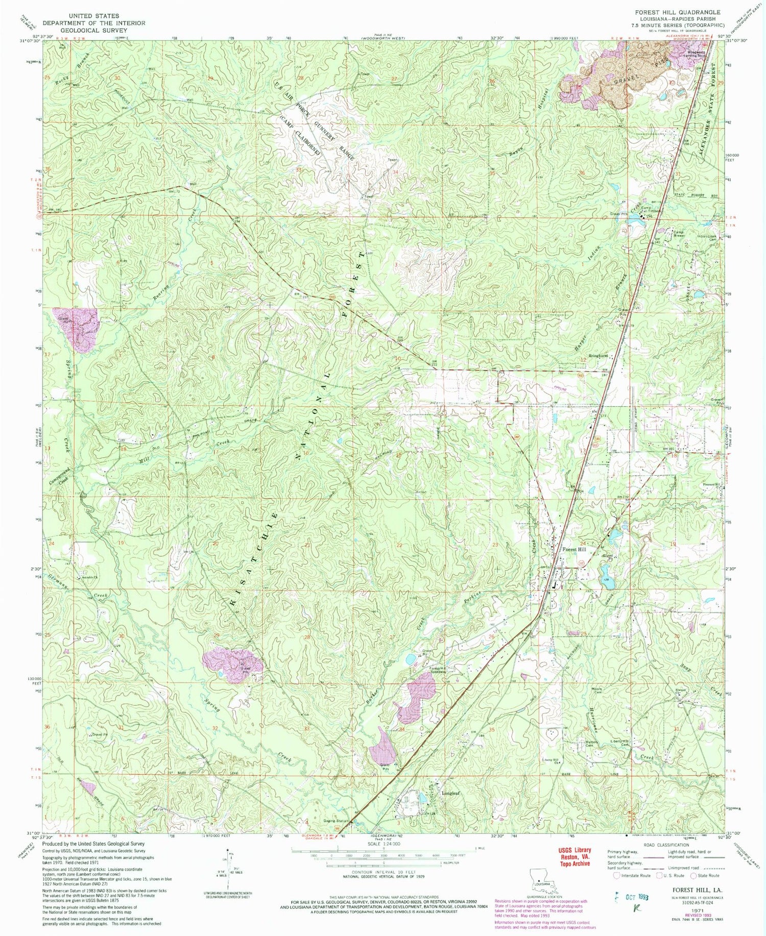 Classic USGS Forest Hill Louisiana 7.5'x7.5' Topo Map Image