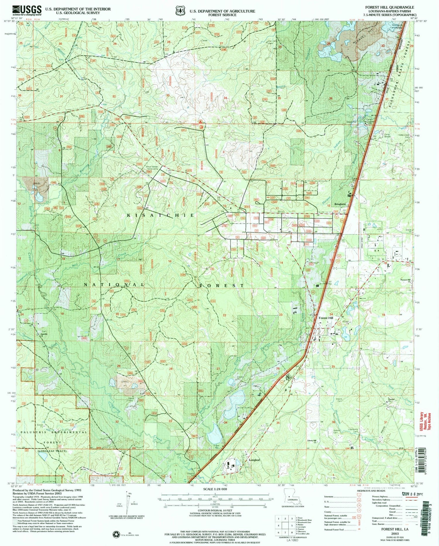 Classic USGS Forest Hill Louisiana 7.5'x7.5' Topo Map Image