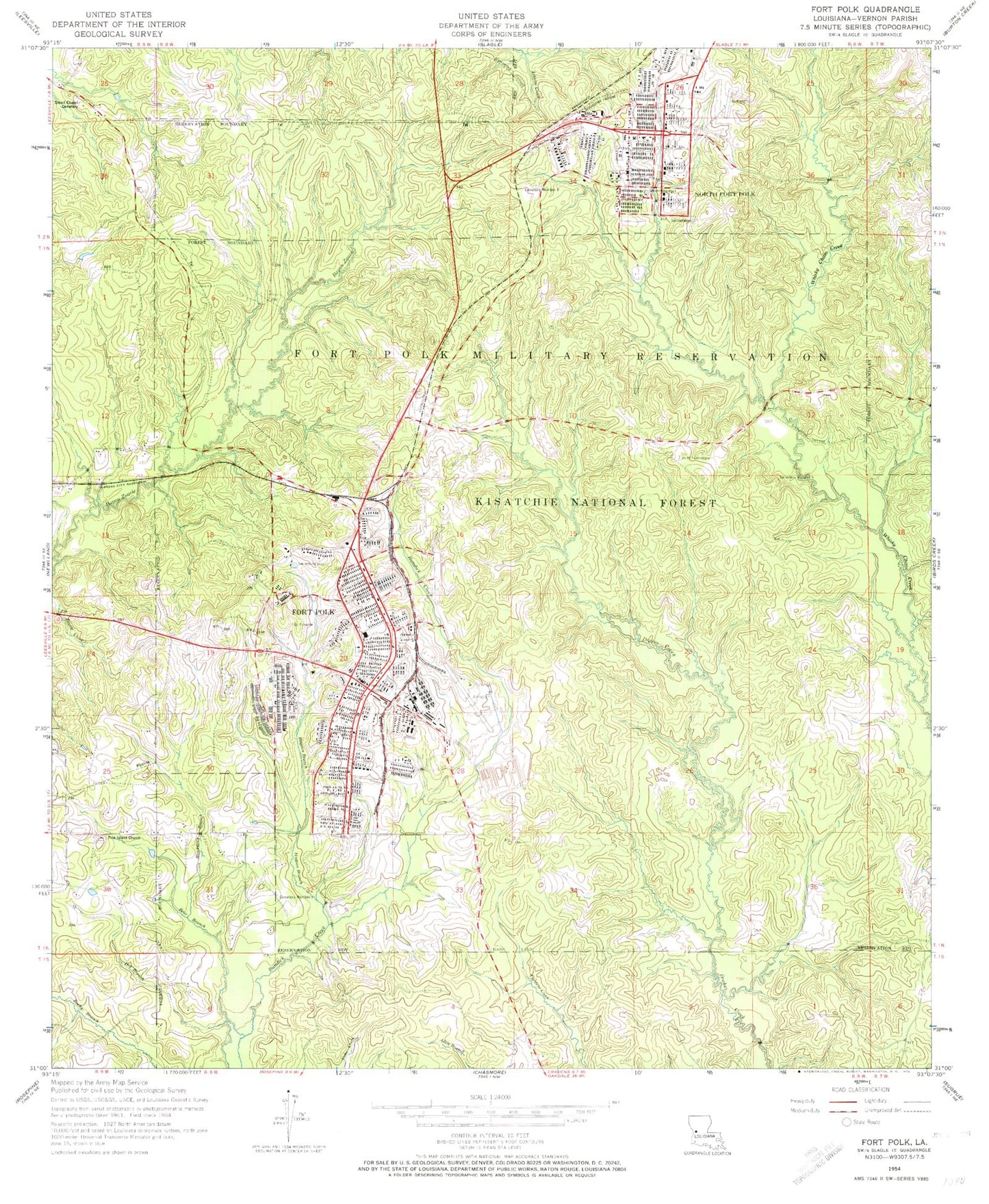 Classic USGS Fort Polk Louisiana 7.5'x7.5' Topo Map Image