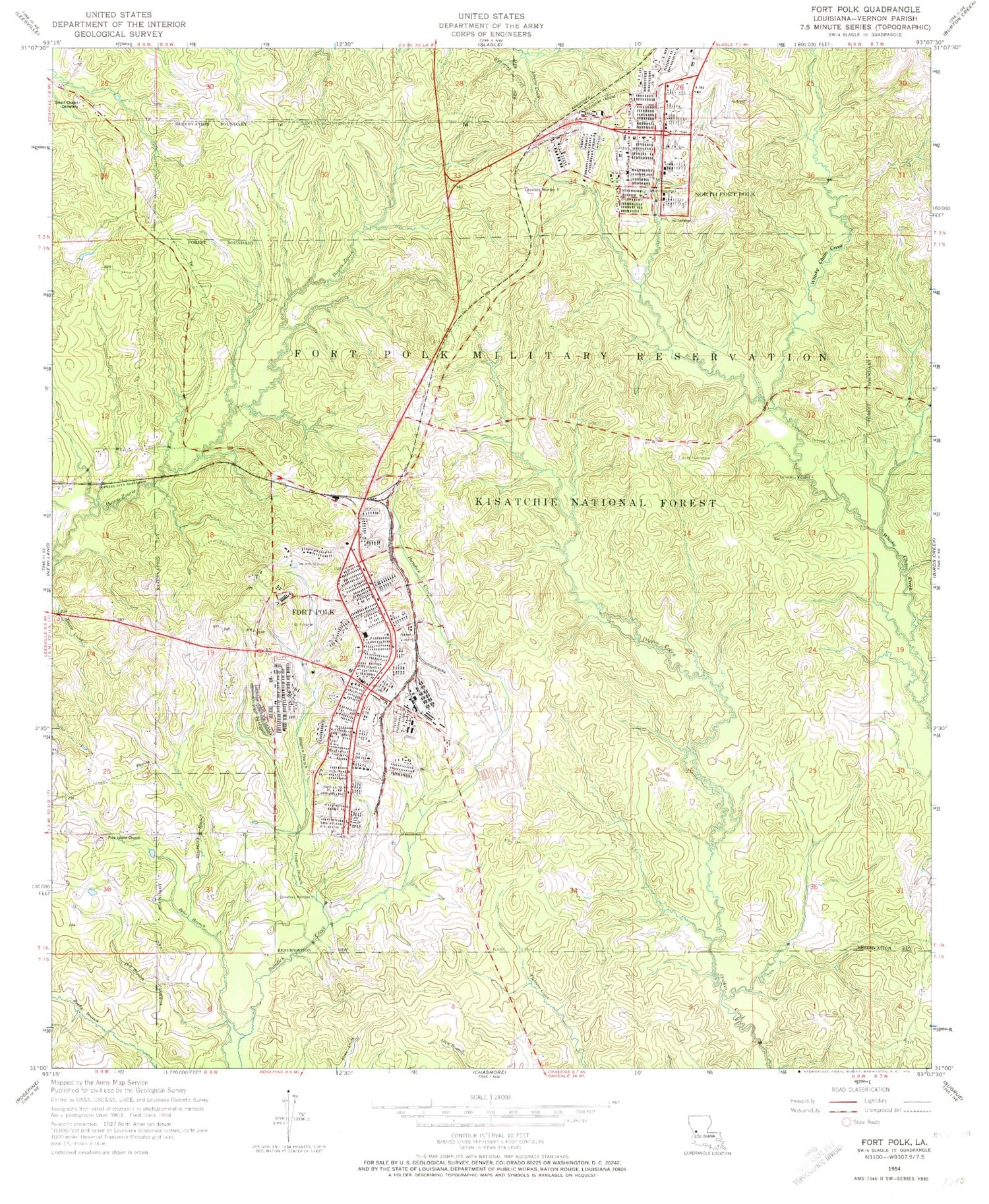 Classic USGS Fort Polk Louisiana 7.5'x7.5' Topo Map Image