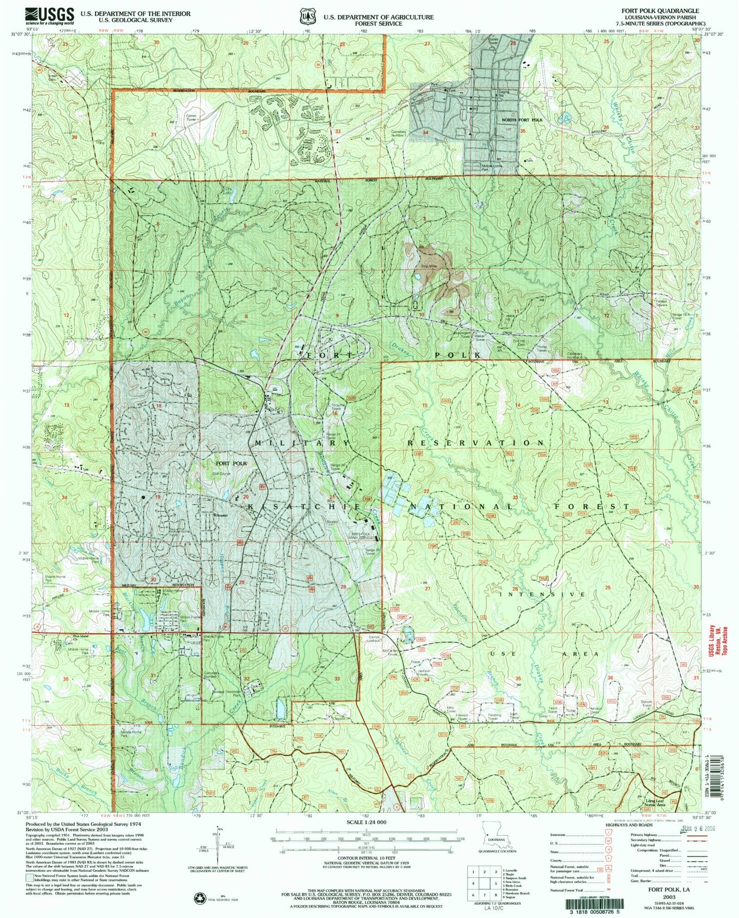 Classic USGS Fort Polk Louisiana 7.5'x7.5' Topo Map Image