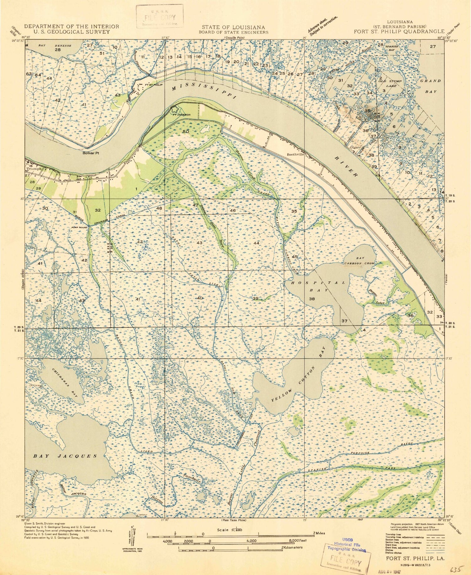 Classic USGS Triumph Louisiana 7.5'x7.5' Topo Map Image