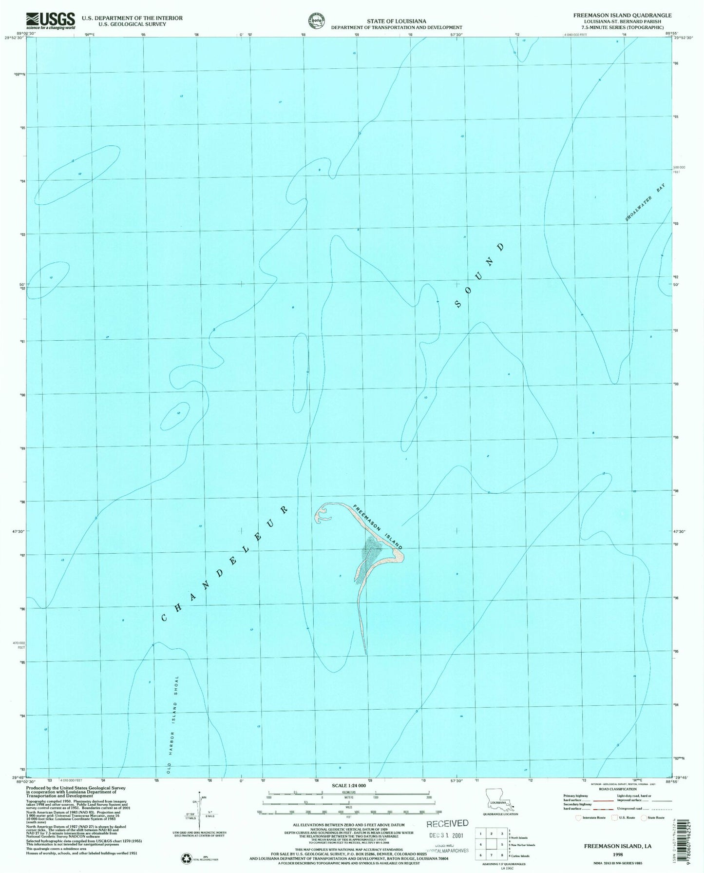 Classic USGS Freemason Island Louisiana 7.5'x7.5' Topo Map Image