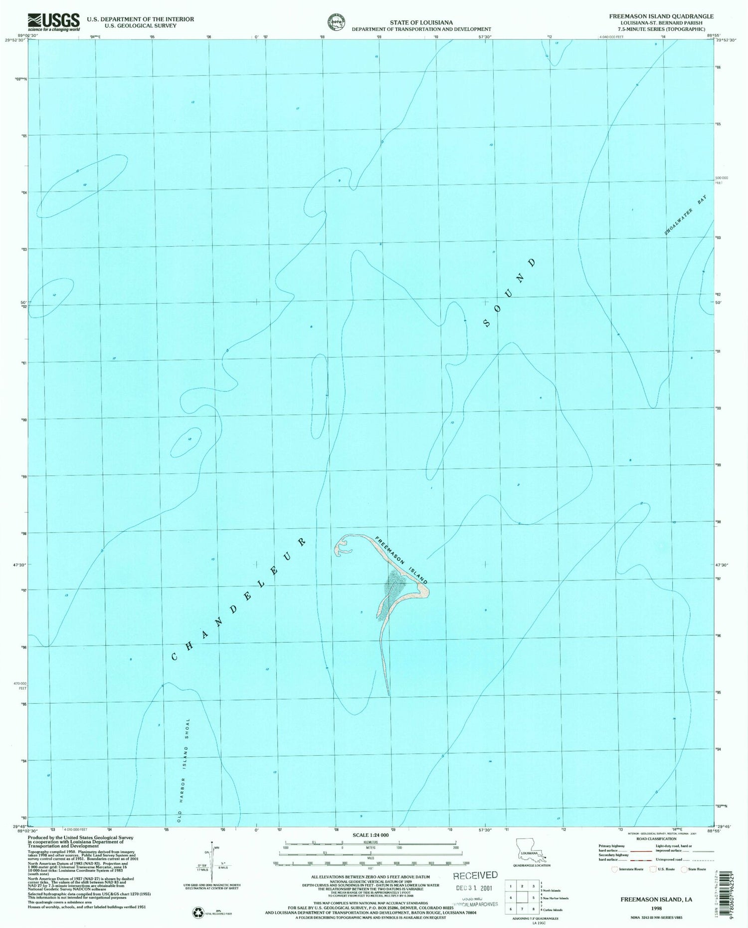 Classic USGS Freemason Island Louisiana 7.5'x7.5' Topo Map Image