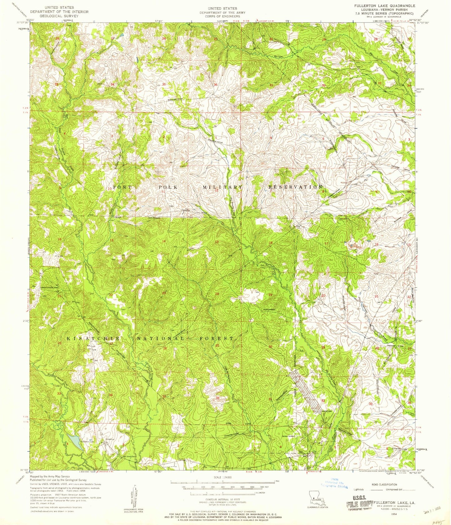 Classic USGS Fullerton Lake Louisiana 7.5'x7.5' Topo Map Image